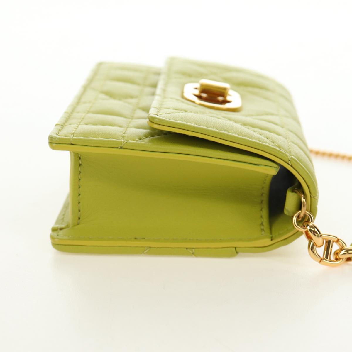 Christian Dior Cannage Miss Caro Chain Pouch Lamb Skin Green Gold Auth 185907SM