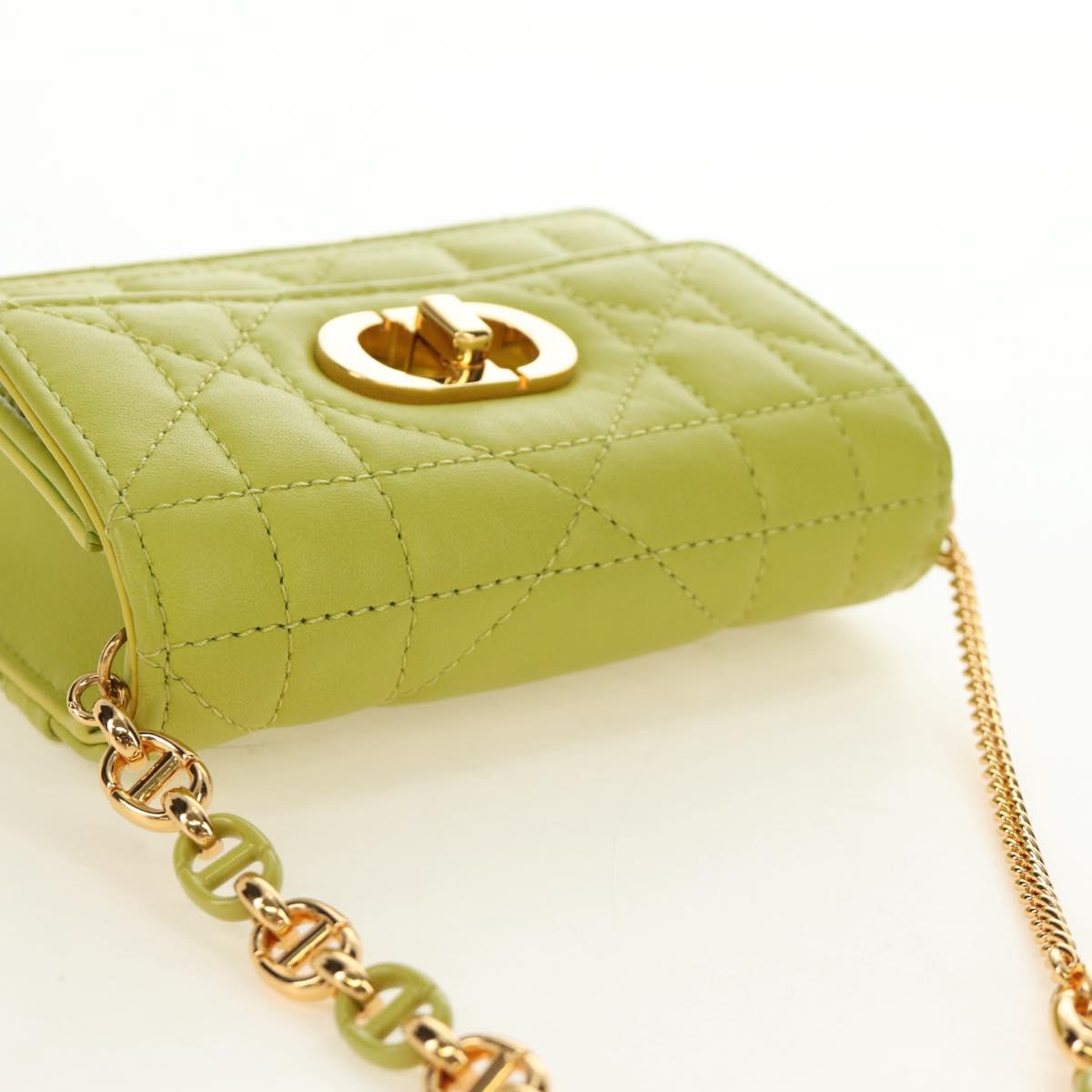 Christian Dior Cannage Miss Caro Chain Pouch Lamb Skin Green Gold Auth 185907SM