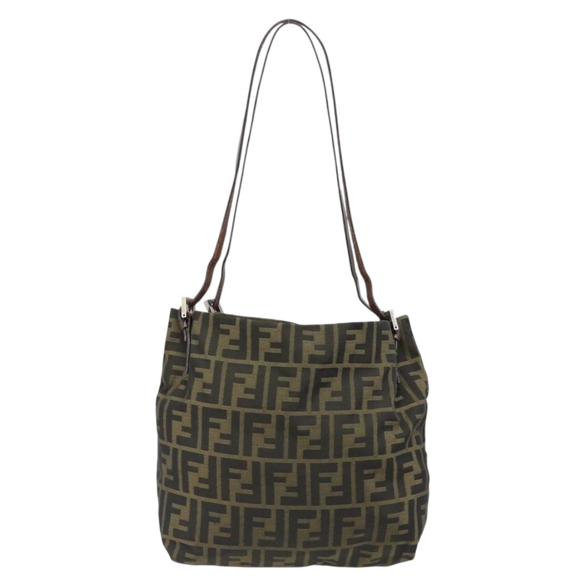 FENDI Zucca Canvas Tote Bag Black Brown Auth 185908