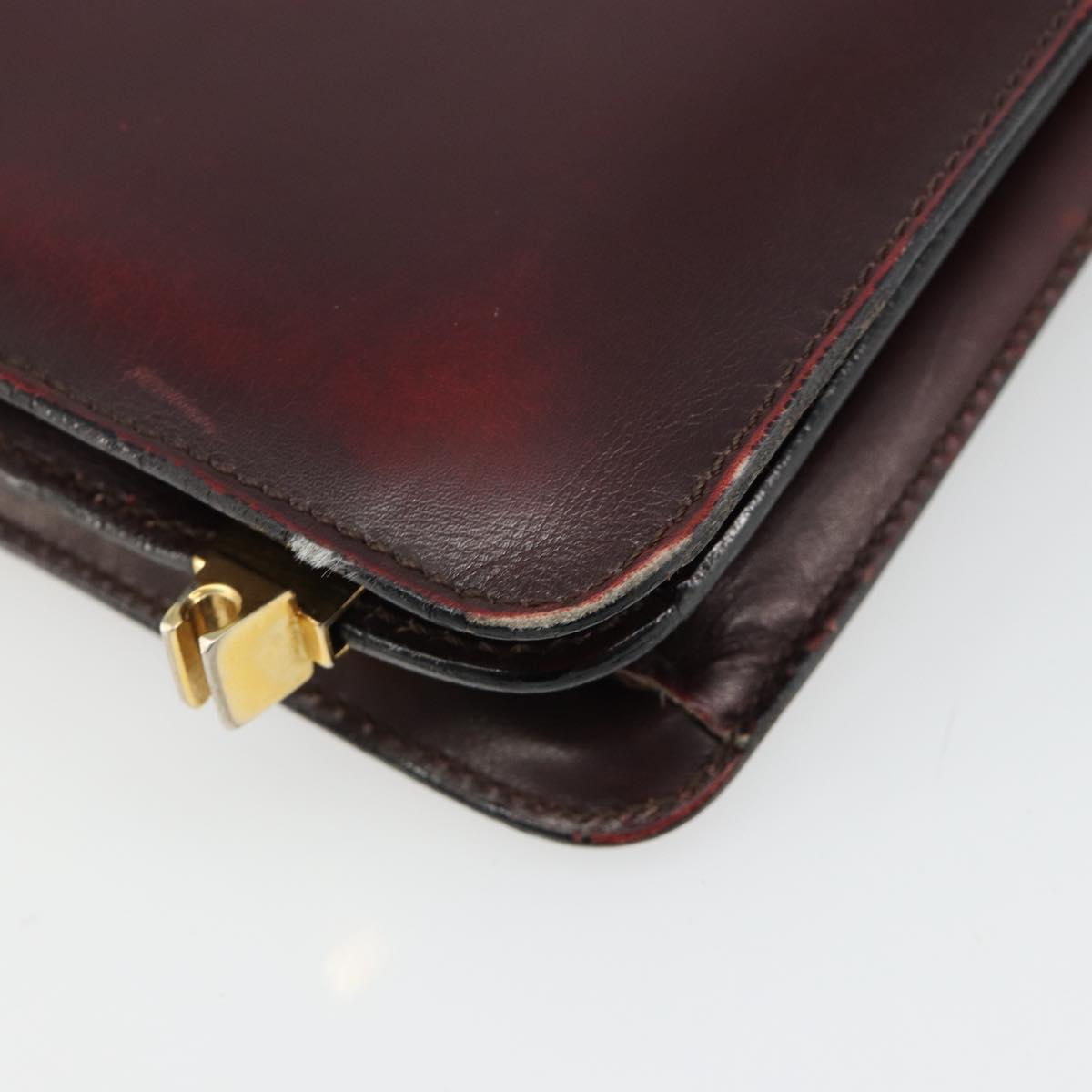 CELINE Shoulder Bag Leather Bordeaux Gold Auth 185909A