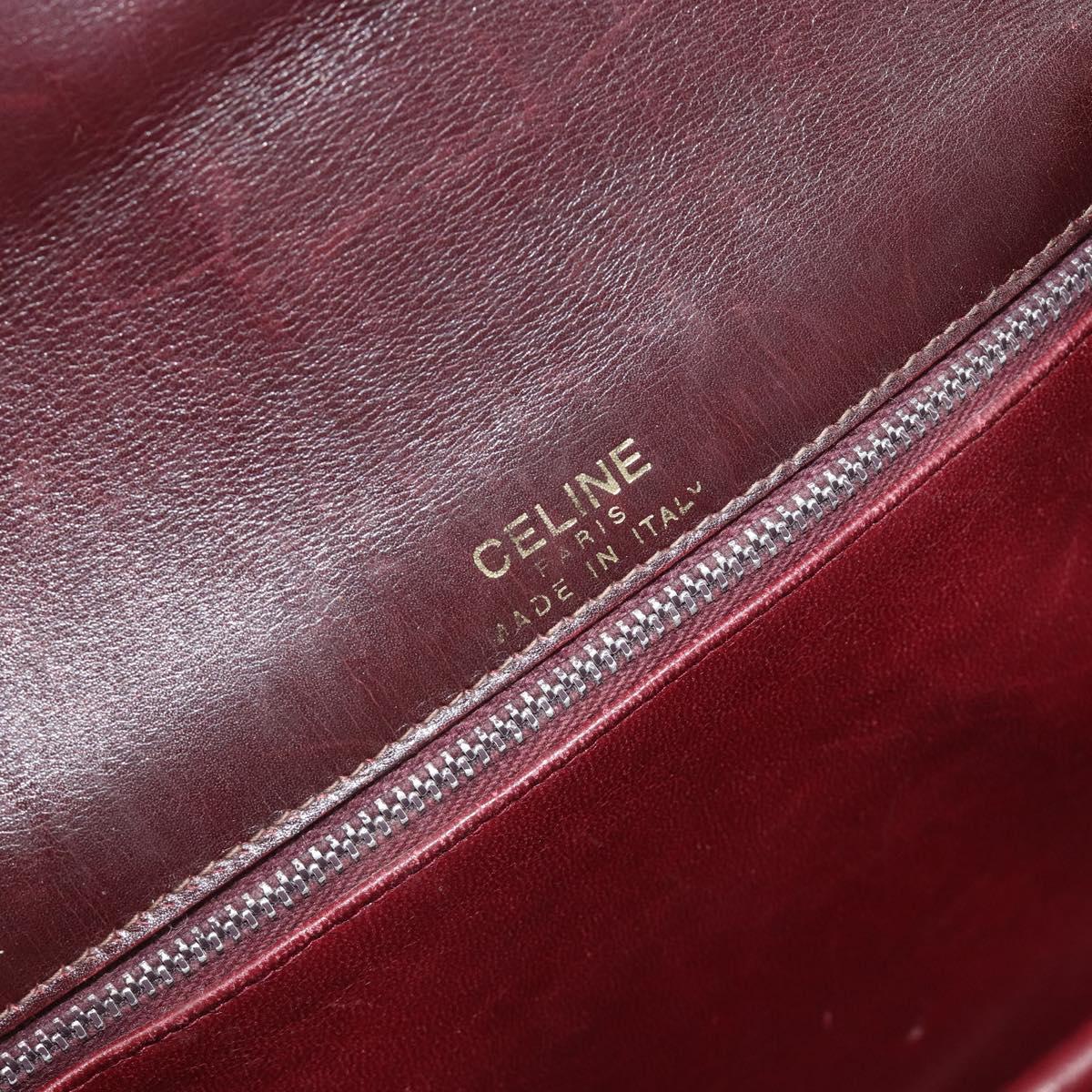 CELINE Shoulder Bag Leather Bordeaux Gold Auth 185909A