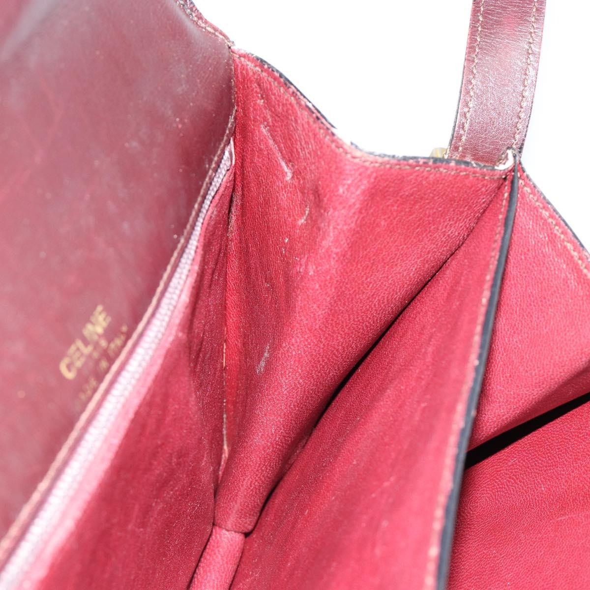 CELINE Shoulder Bag Leather Bordeaux Gold Auth 185909A