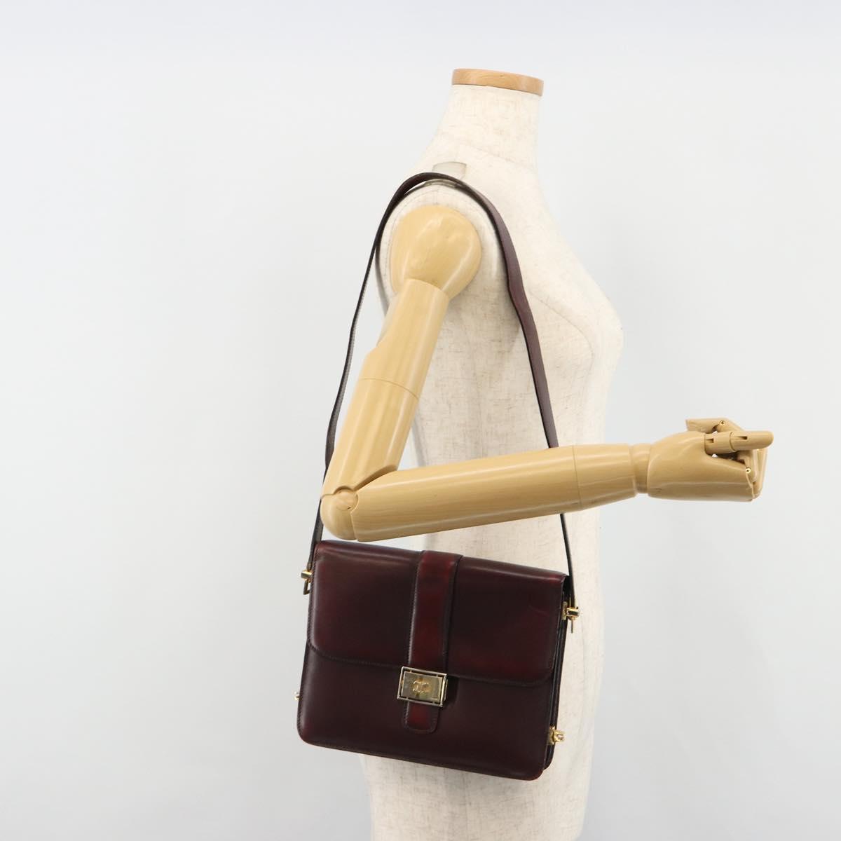 CELINE Shoulder Bag Leather Bordeaux Gold Auth 185909A