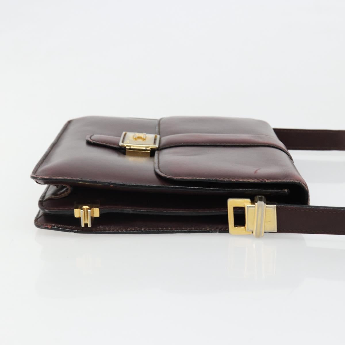 CELINE Shoulder Bag Leather Bordeaux Gold Auth 185909A