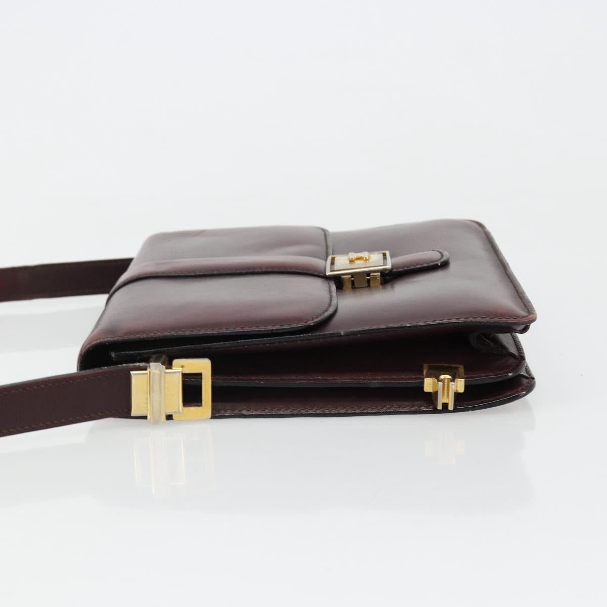 CELINE Shoulder Bag Leather Bordeaux Gold Auth 185909A