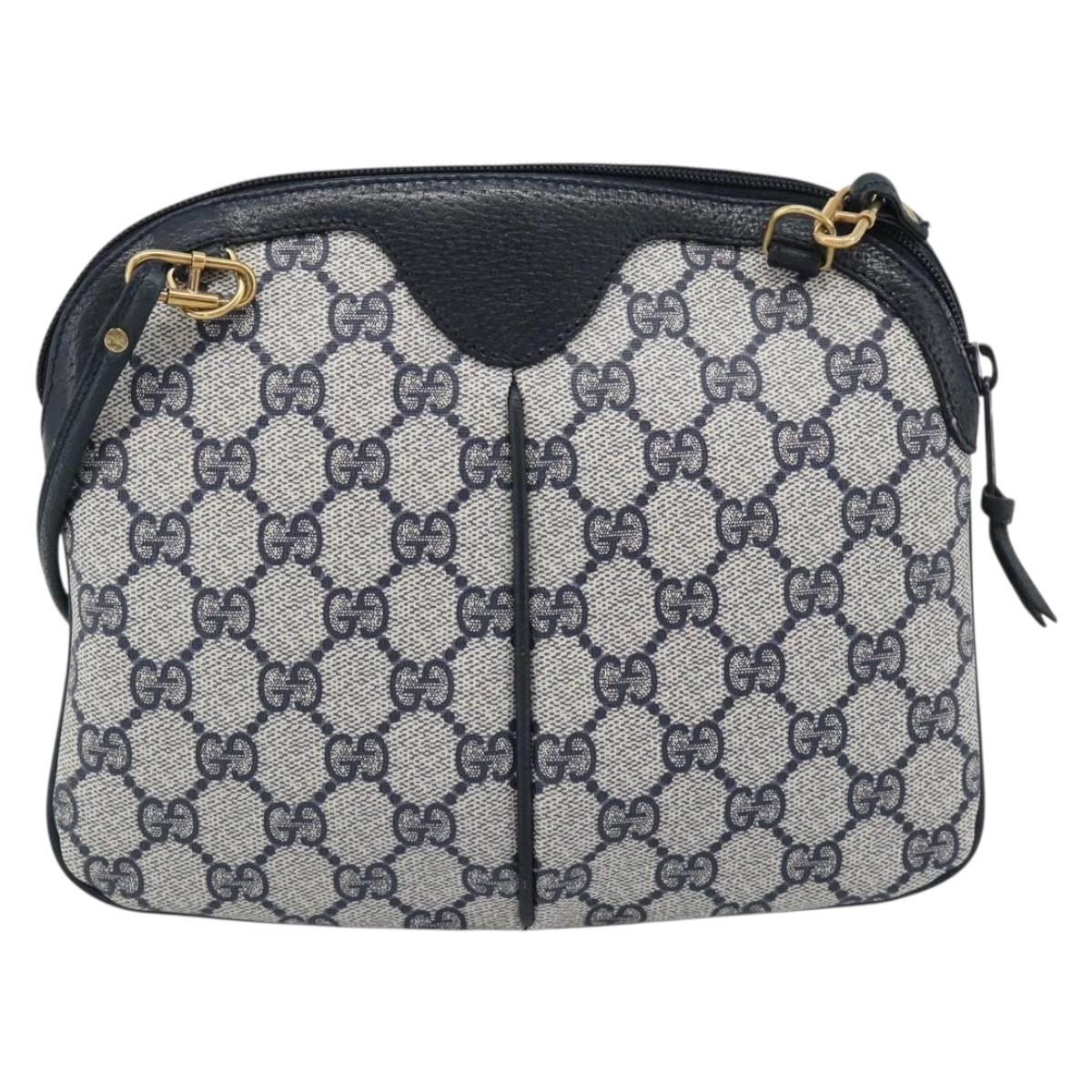 GUCCI GG Supreme Sherry Line Shoulder Bag PVC Navy Gold 68 02 047 Auth 185910