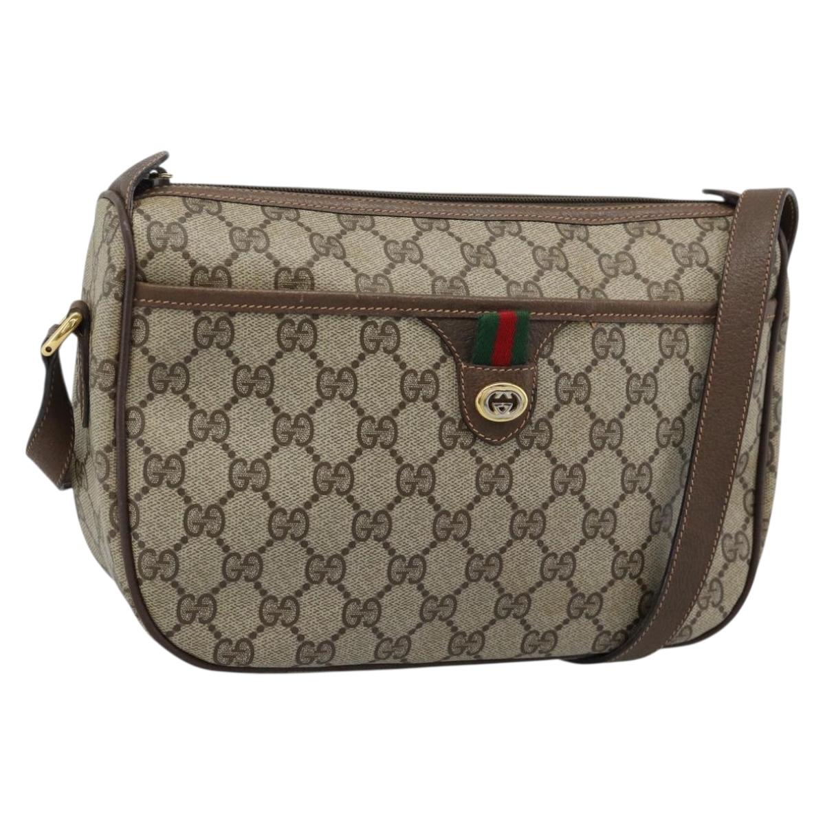 GUCCI GG Supreme Web Sherry Line Bag PVC Beige Gold 89 02 077 Auth 185911