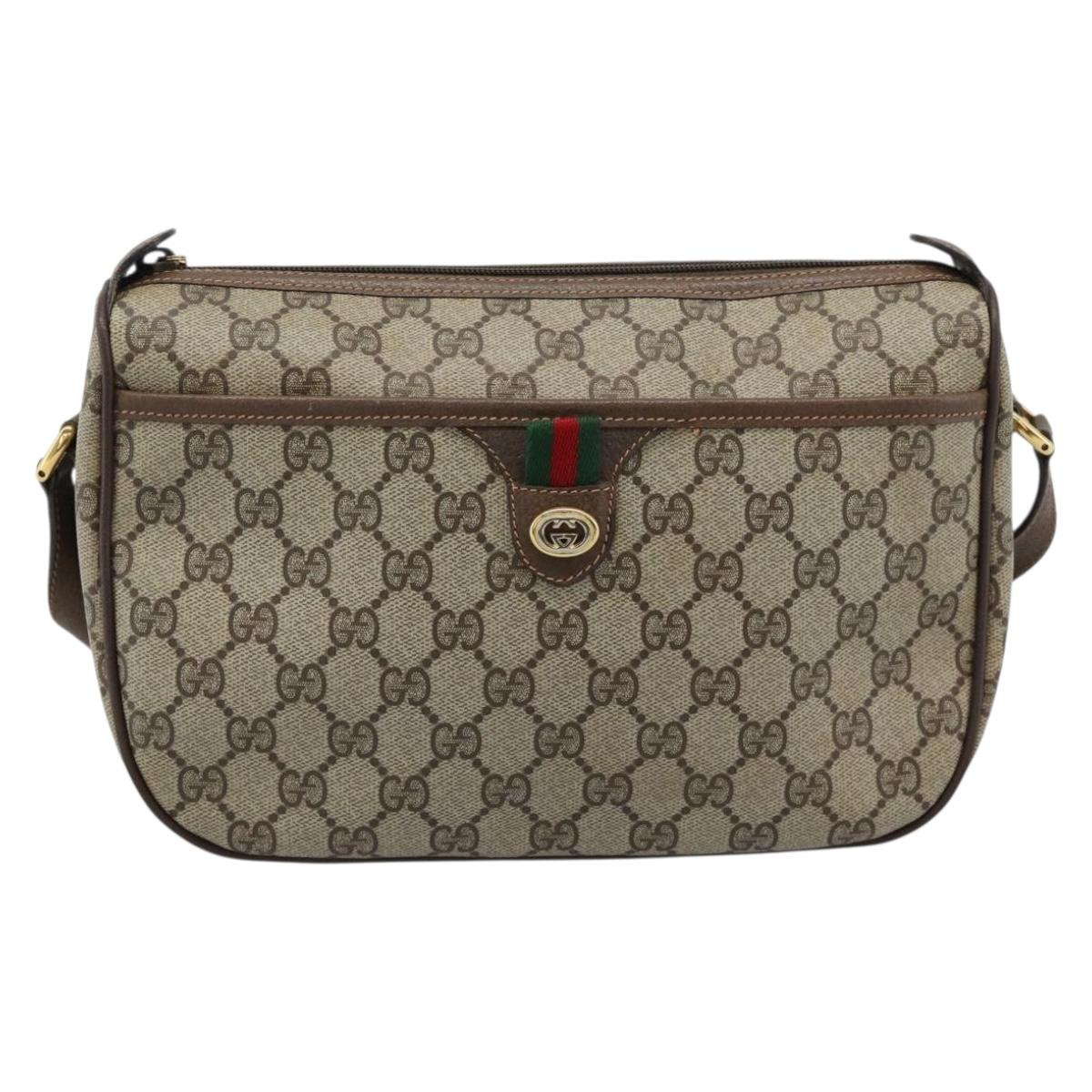 GUCCI GG Supreme Web Sherry Line Bag PVC Beige Gold 89 02 077 Auth 185911