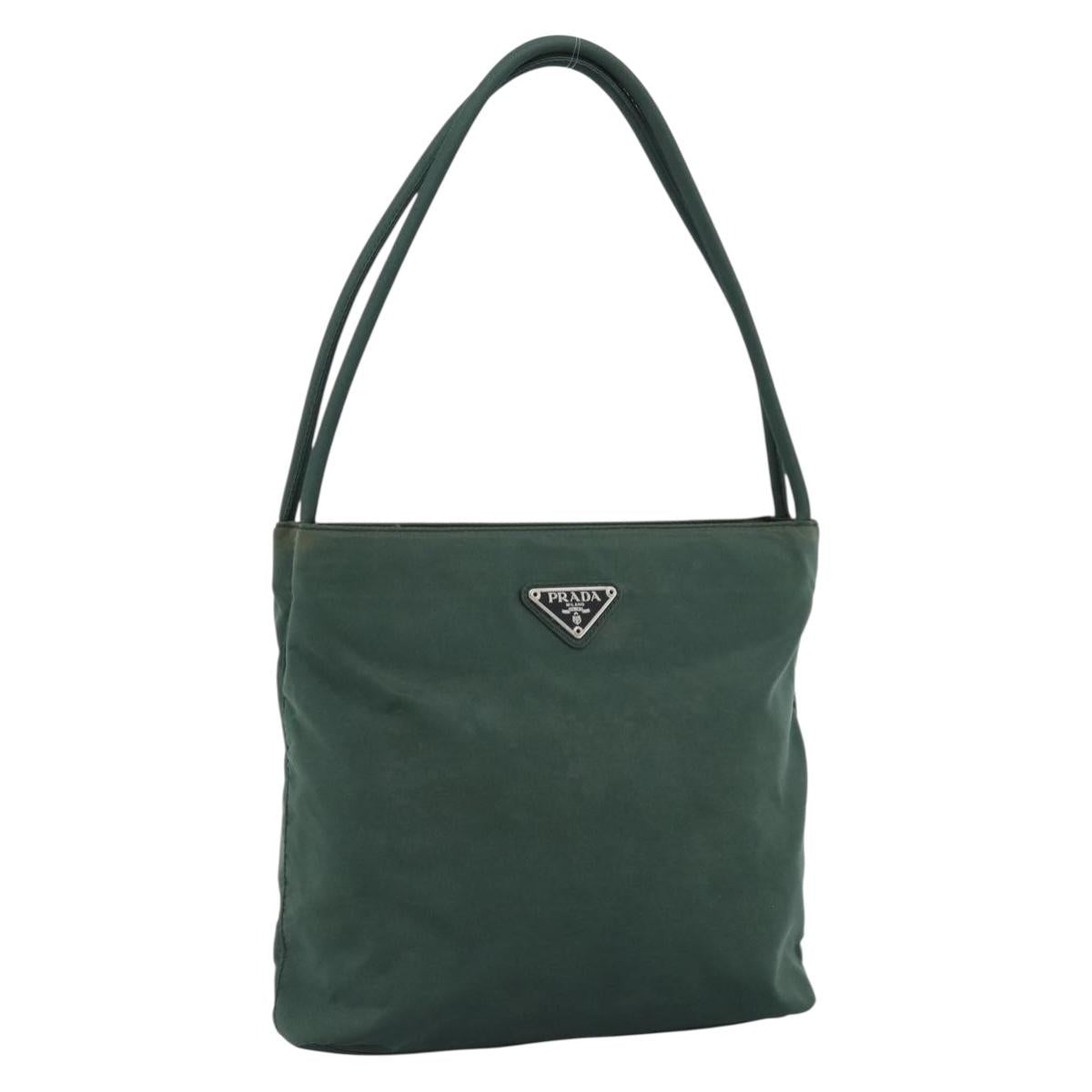 PRADA Tote Bag Nylon Green Silver Auth 185912A