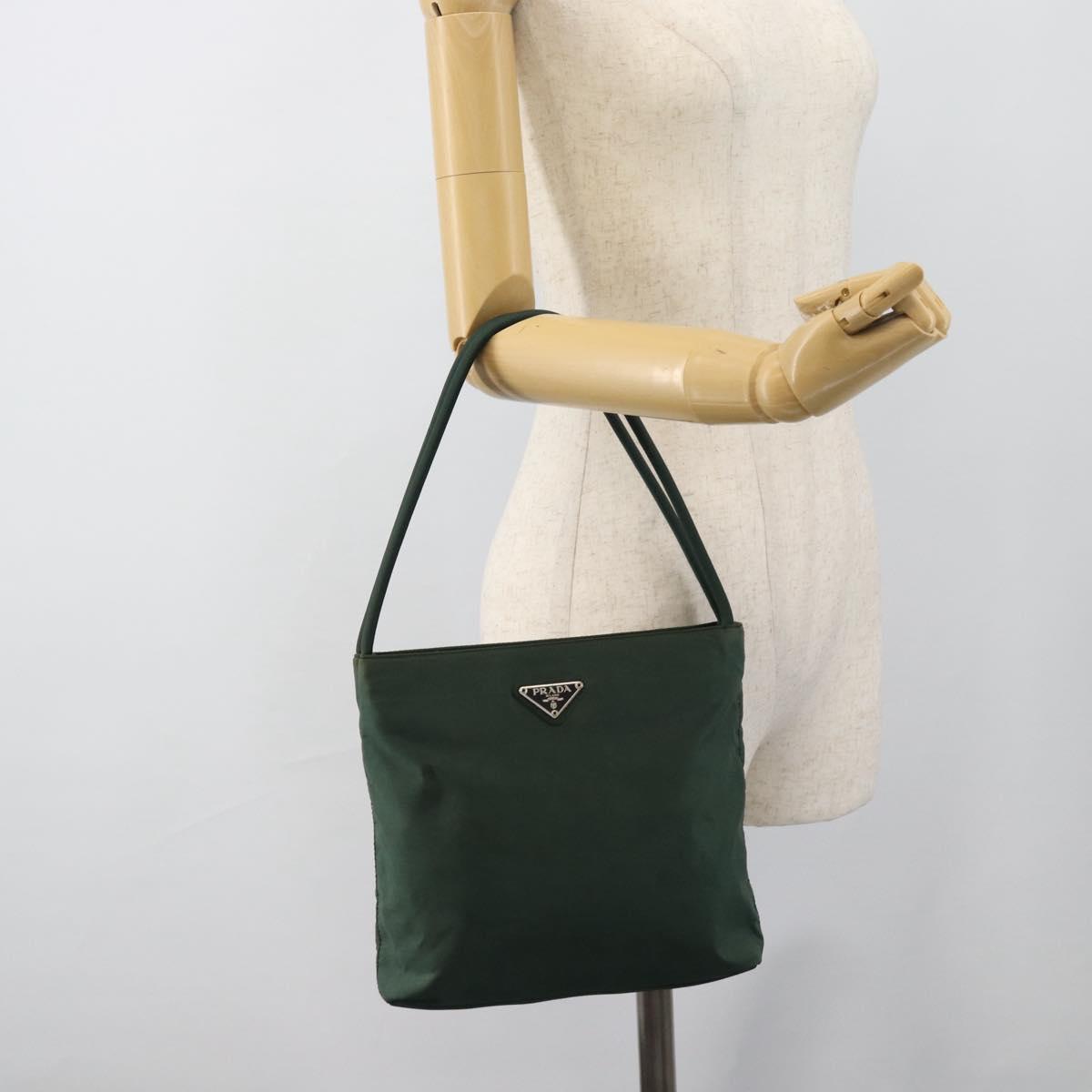PRADA Tote Bag Nylon Green Silver Auth 185912A