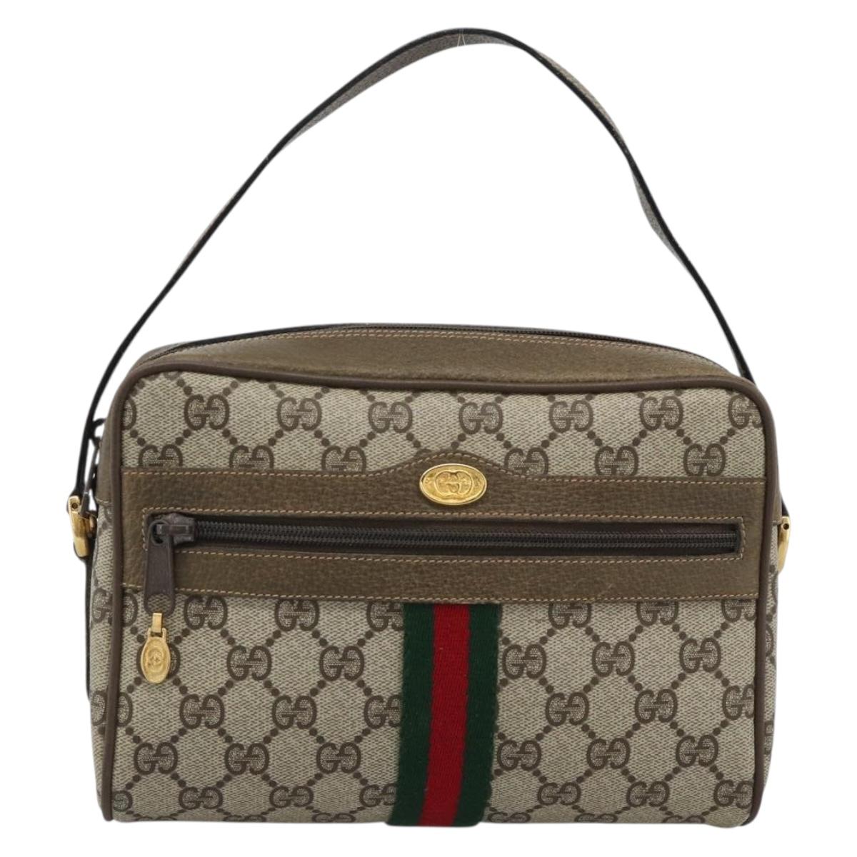 GUCCI GG Supreme Web Sherry Line Bag PVC Beige Gold 68 02 004 Auth 185916