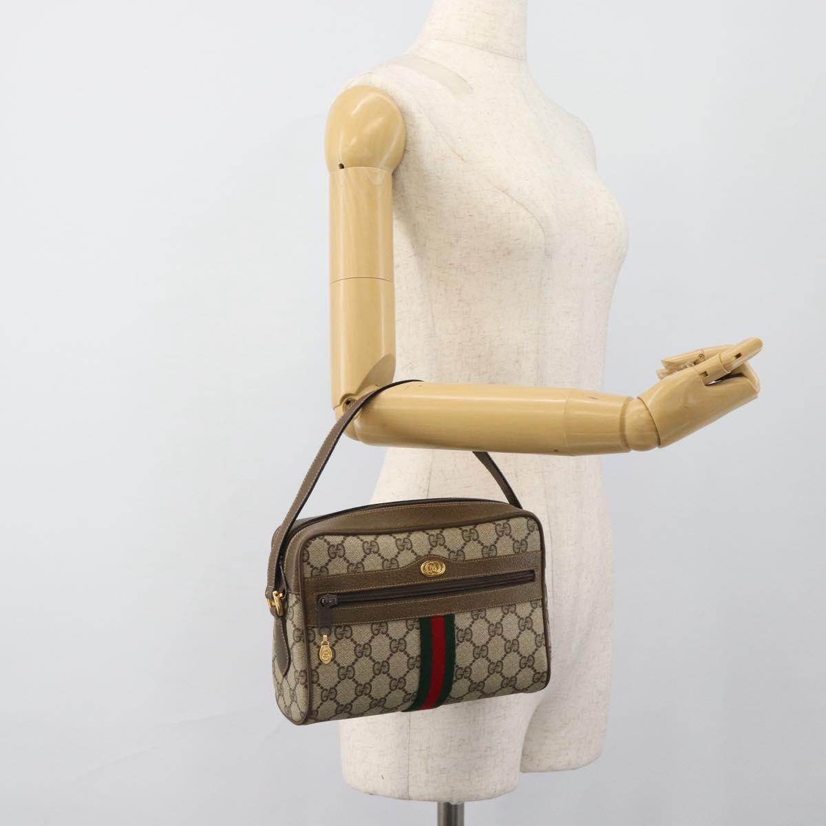 GUCCI GG Supreme Web Sherry Line Bag PVC Beige Gold 68 02 004 Auth 185916