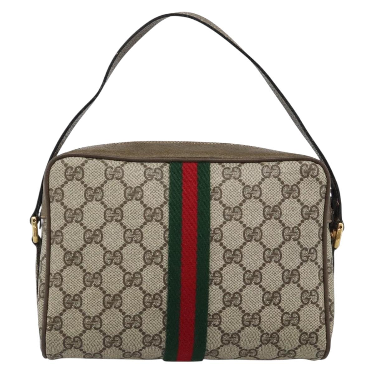 GUCCI GG Supreme Web Sherry Line Bag PVC Beige Gold 68 02 004 Auth 185916