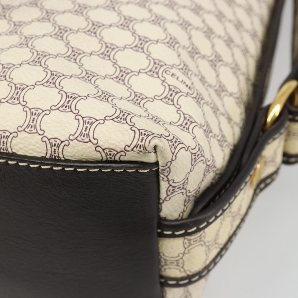 CELINE Macadam Canvas Shoulder Bag PVC Leather Ivory Gold Auth 185917A