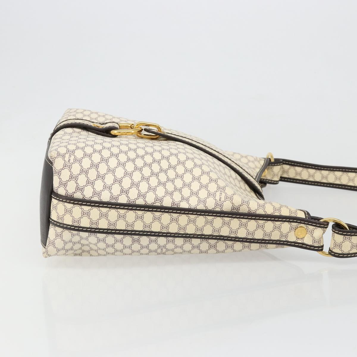 CELINE Macadam Canvas Shoulder Bag PVC Leather Ivory Gold Auth 185917A