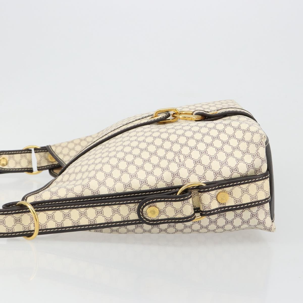 CELINE Macadam Canvas Shoulder Bag PVC Leather Ivory Gold Auth 185917A