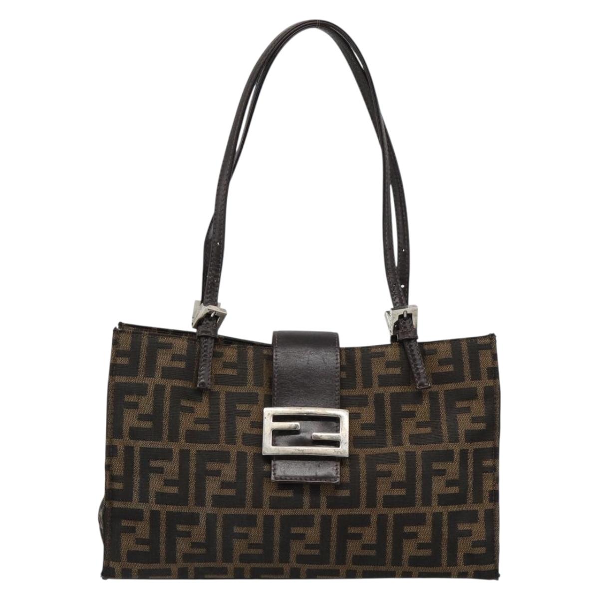 FENDI Zucca Canvas Mamma Baguette Hand Bag Black Brown Auth 185919