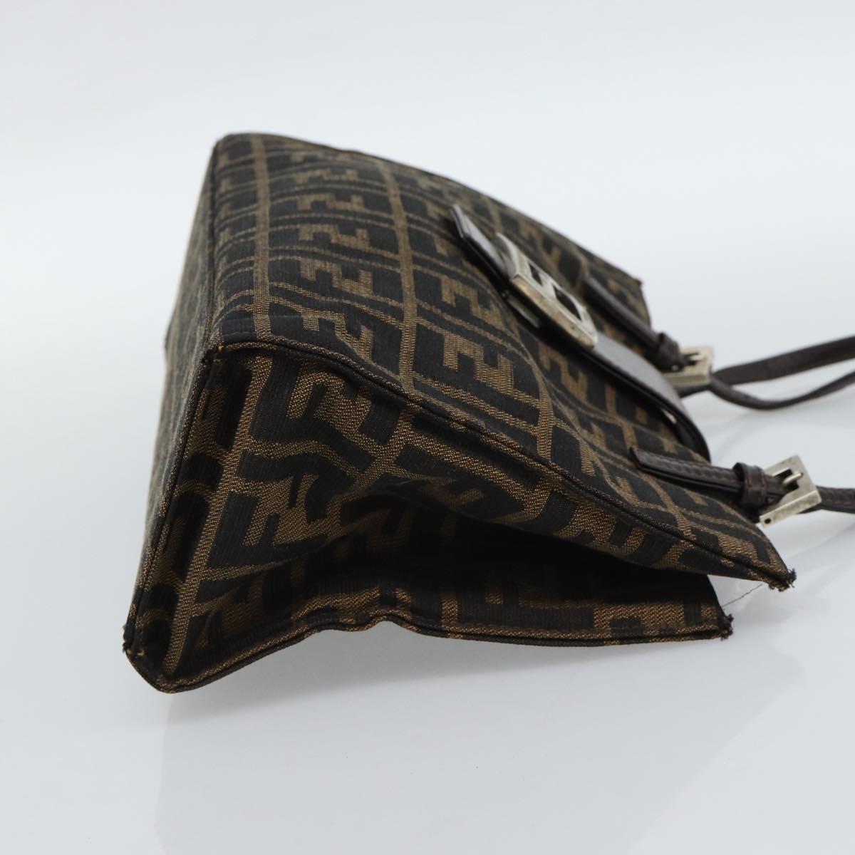 FENDI Zucca Canvas Mamma Baguette Hand Bag Black Brown Auth 185919