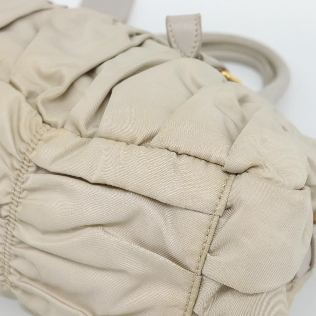 PRADA Gathered Hand Bag Nylon Beige Gold Auth 185921