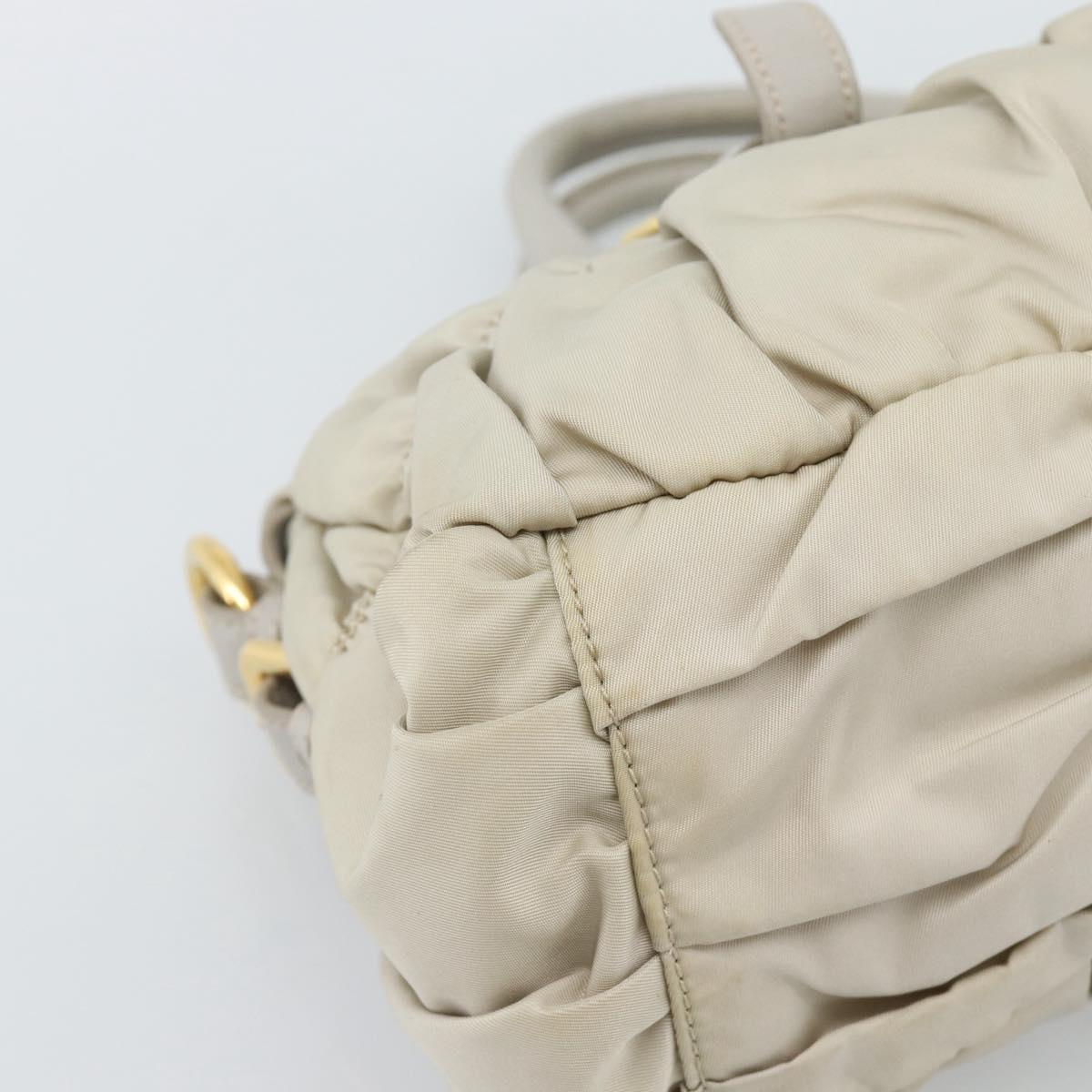 PRADA Gathered Hand Bag Nylon Beige Gold Auth 185921