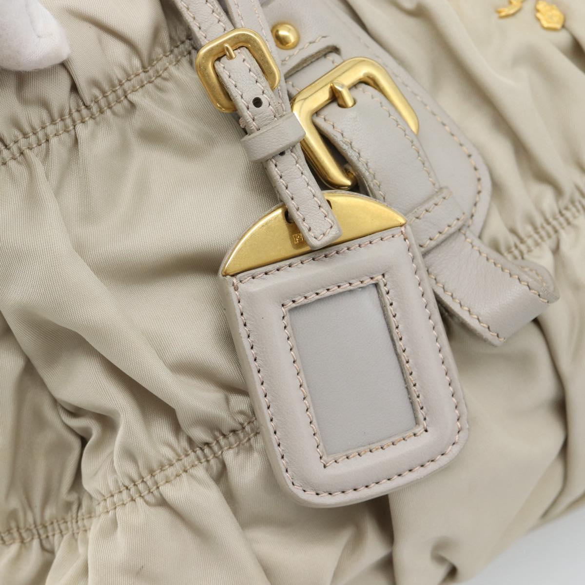 PRADA Gathered Hand Bag Nylon Beige Gold Auth 185921