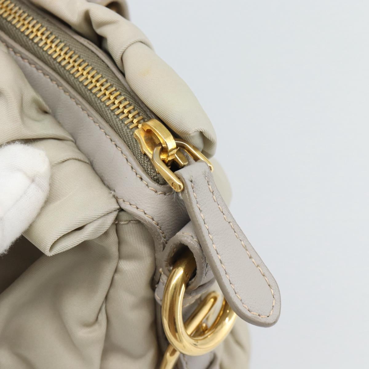 PRADA Gathered Hand Bag Nylon Beige Gold Auth 185921