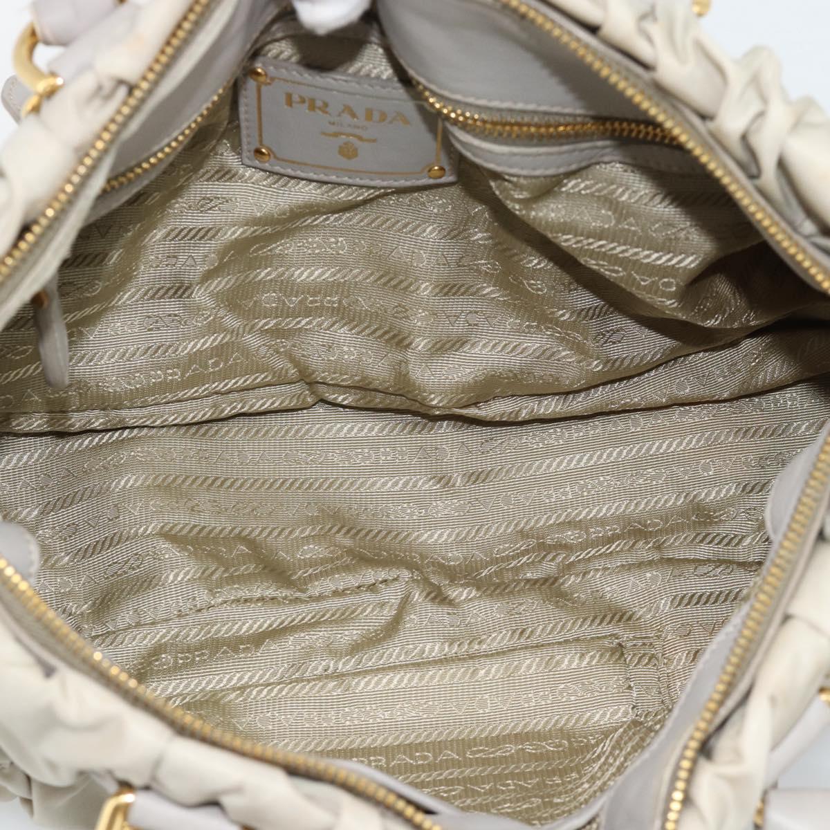 PRADA Gathered Hand Bag Nylon Beige Gold Auth 185921