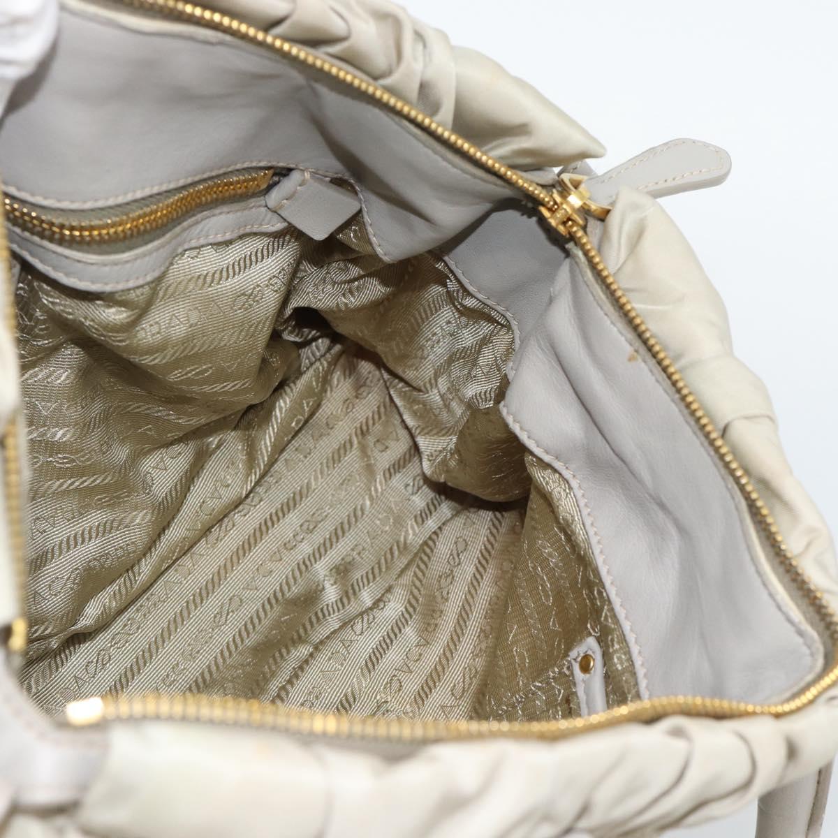 PRADA Gathered Hand Bag Nylon Beige Gold Auth 185921