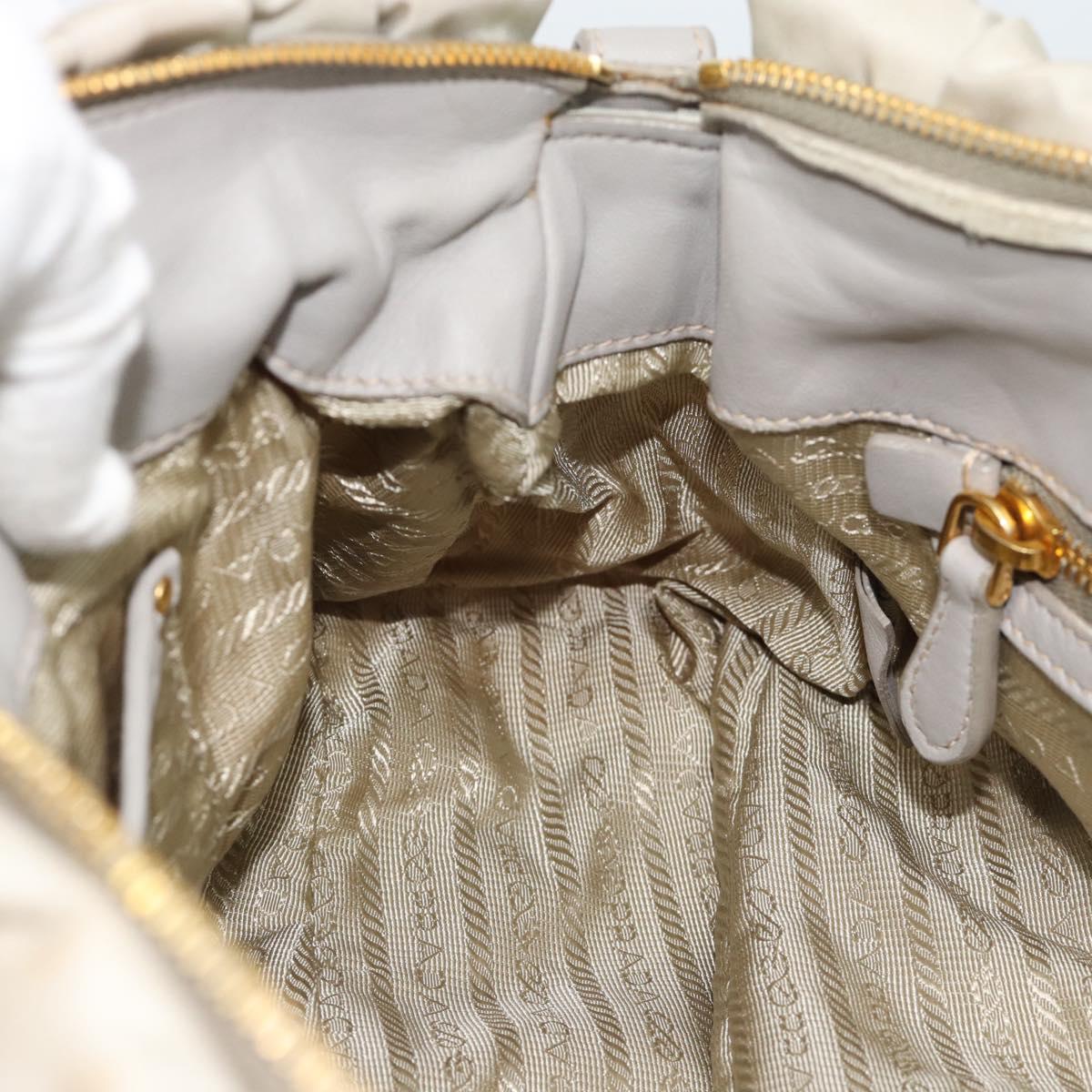 PRADA Gathered Hand Bag Nylon Beige Gold Auth 185921