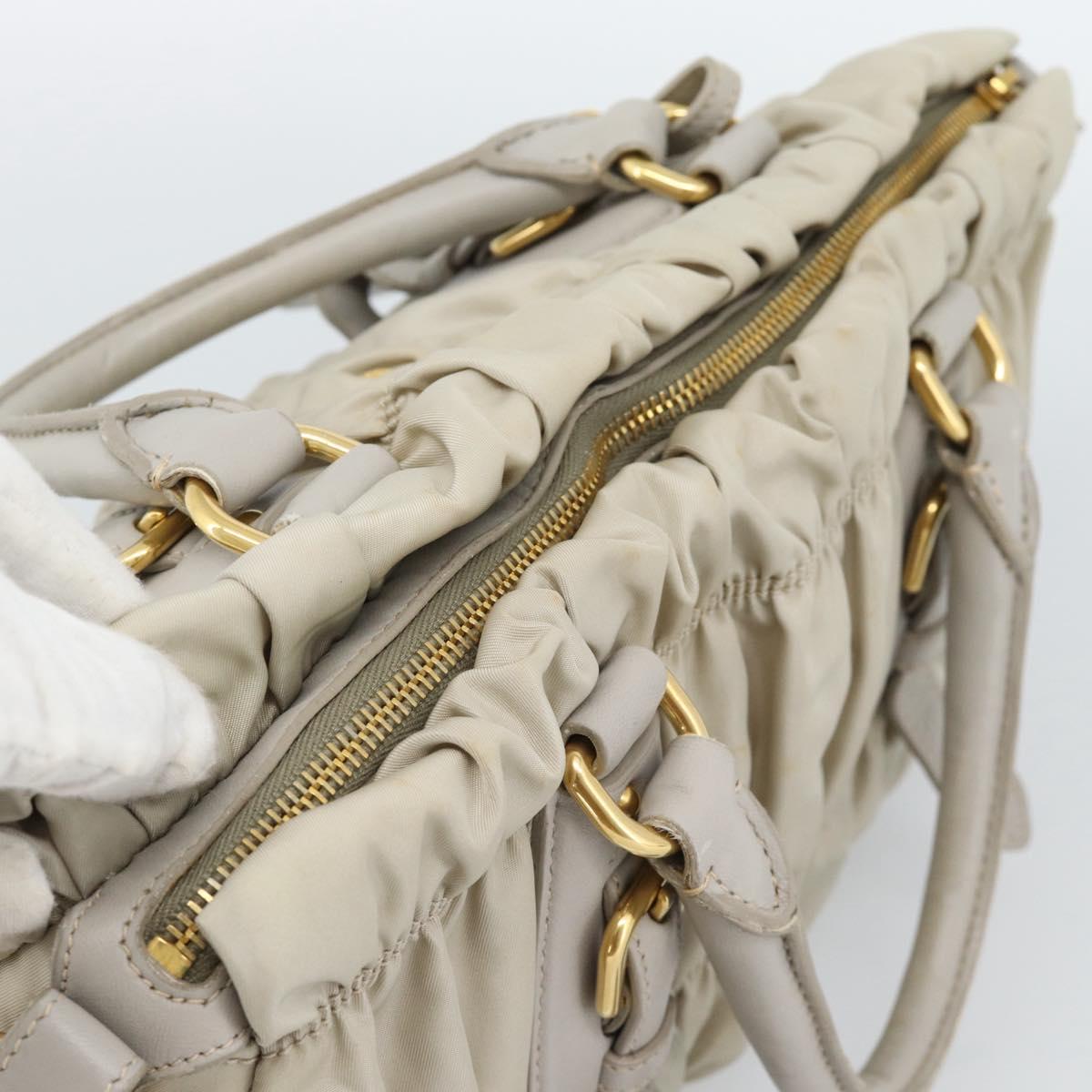 PRADA Gathered Hand Bag Nylon Beige Gold Auth 185921