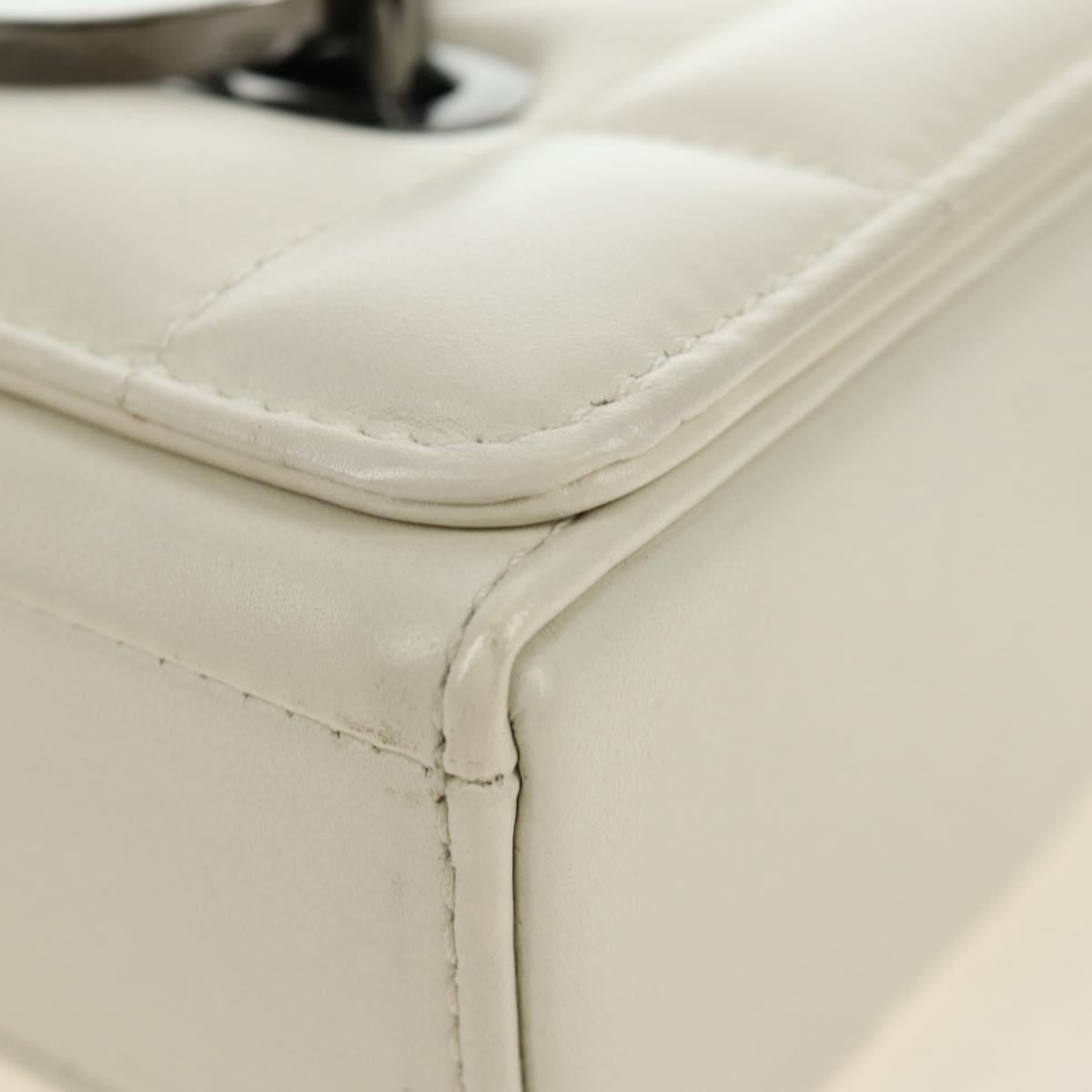 Christian Dior Canage Caro Shoulder Bag Lamb Skin White Silver Auth 185922SM