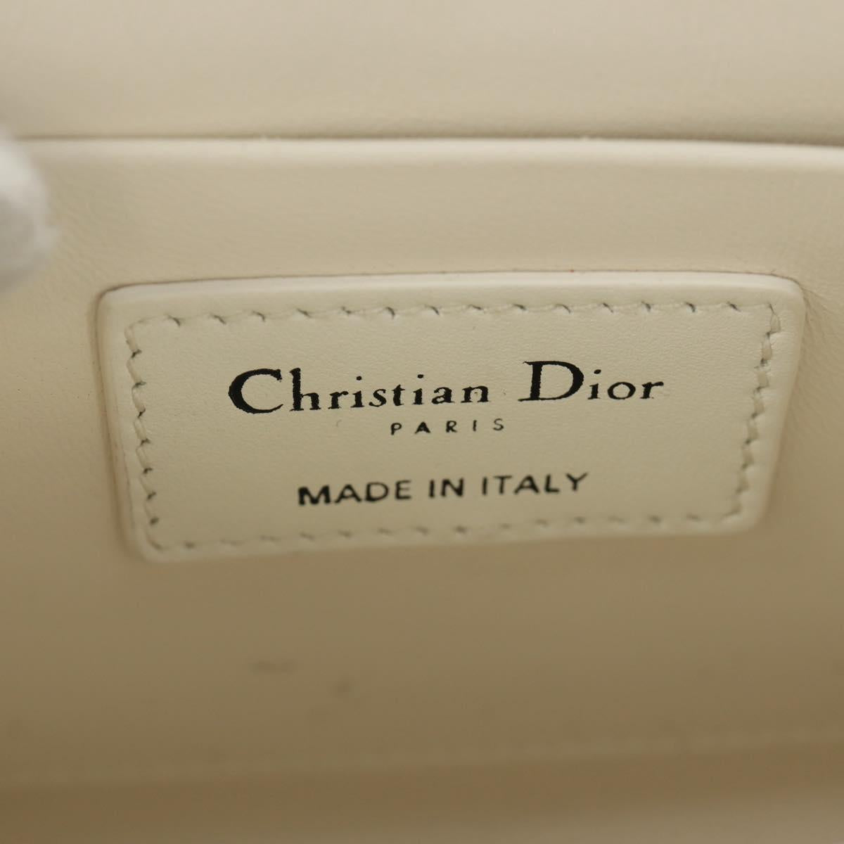 Christian Dior Canage Caro Shoulder Bag Lamb Skin White Silver Auth 185922SM