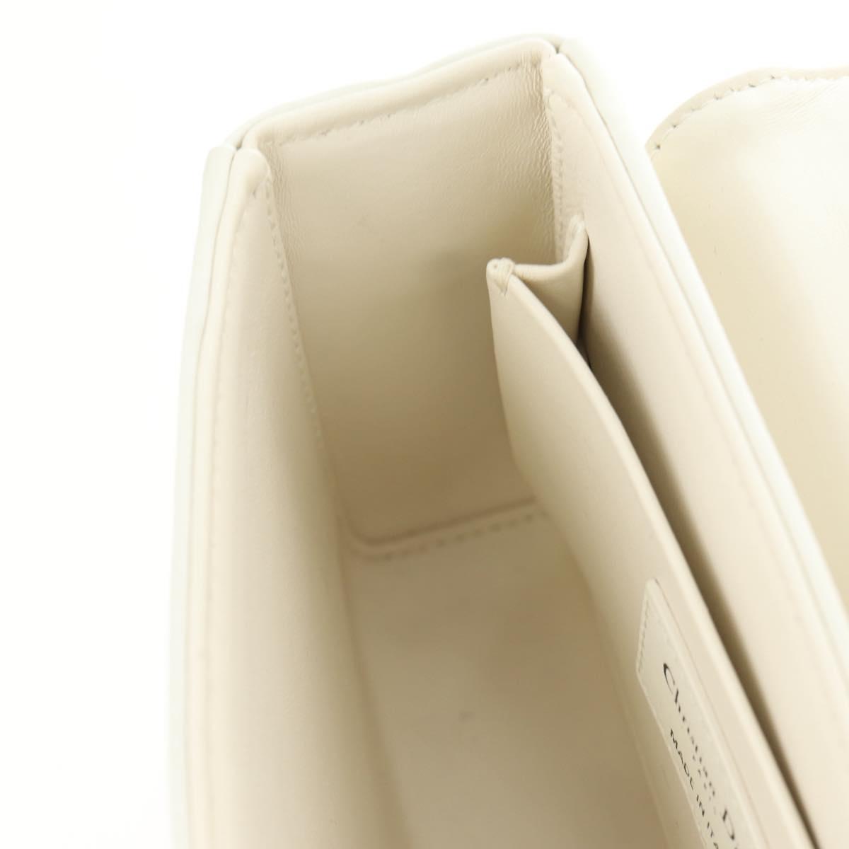 Christian Dior Canage Caro Shoulder Bag Lamb Skin White Silver Auth 185922SM