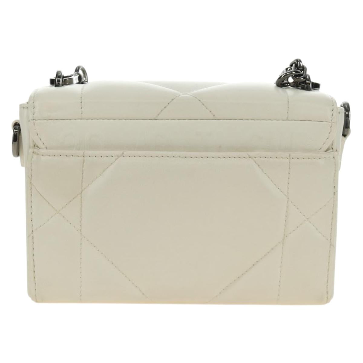 Christian Dior Canage Caro Shoulder Bag Lamb Skin White Silver Auth 185922SM
