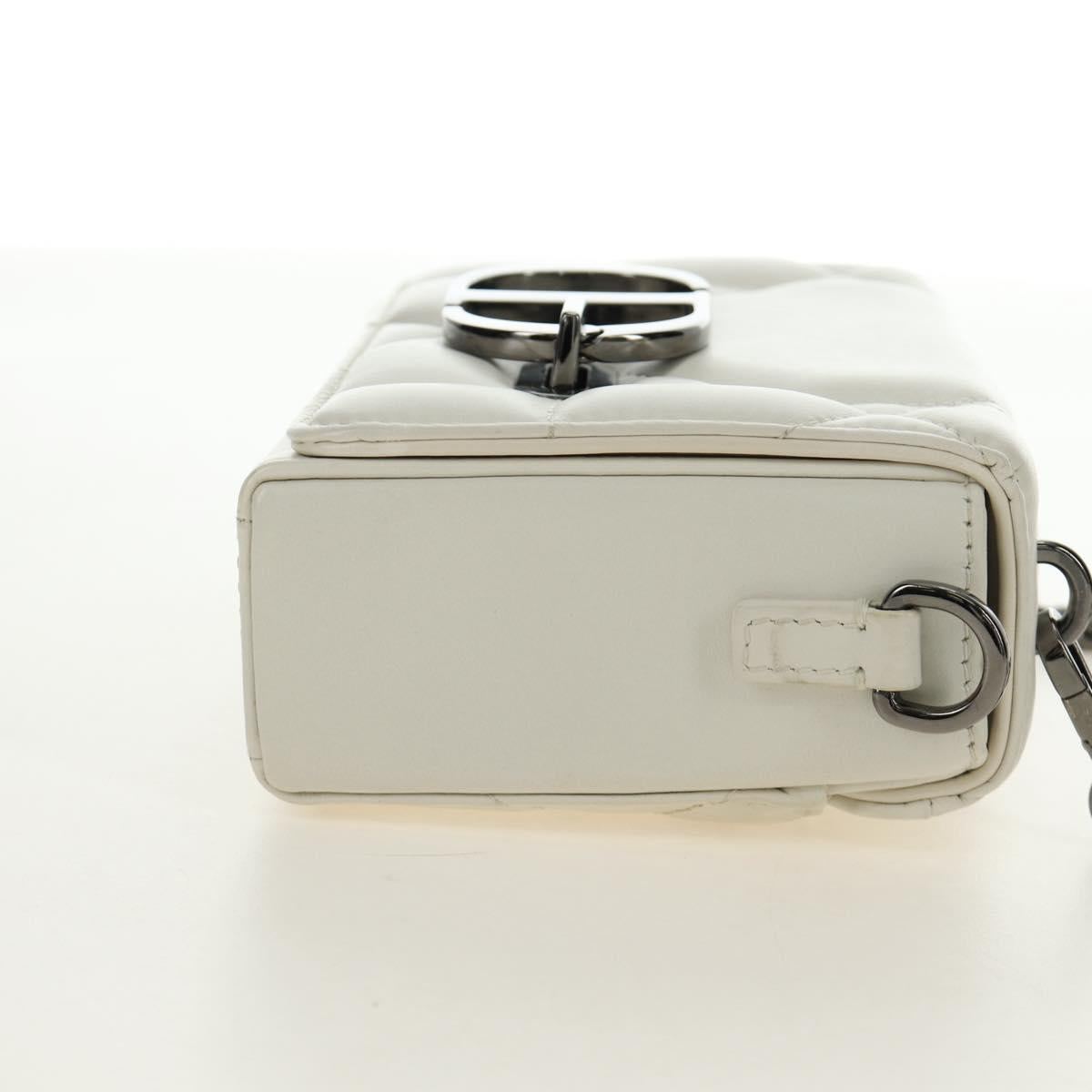 Christian Dior Canage Caro Shoulder Bag Lamb Skin White Silver Auth 185922SM