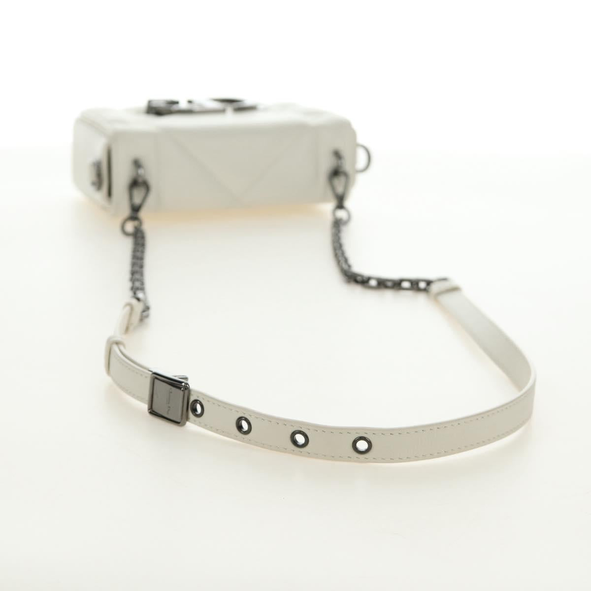 Christian Dior Canage Caro Shoulder Bag Lamb Skin White Silver Auth 185922SM