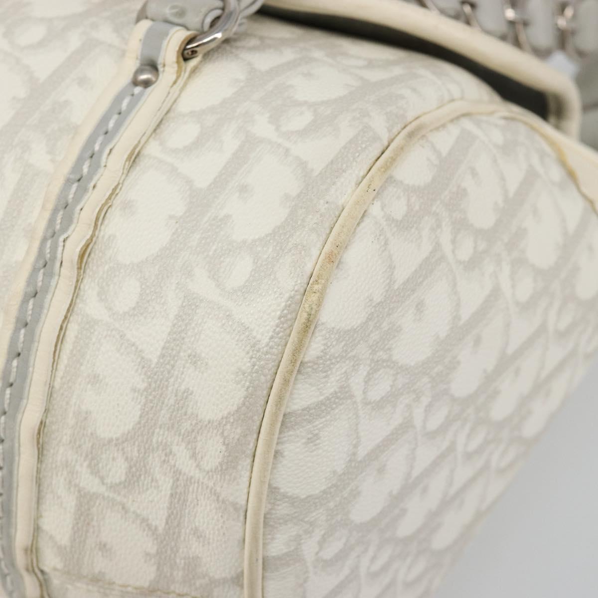 Christian Dior Trotter Canvas Romantic Hand Bag PVC White Silver Auth 185924A