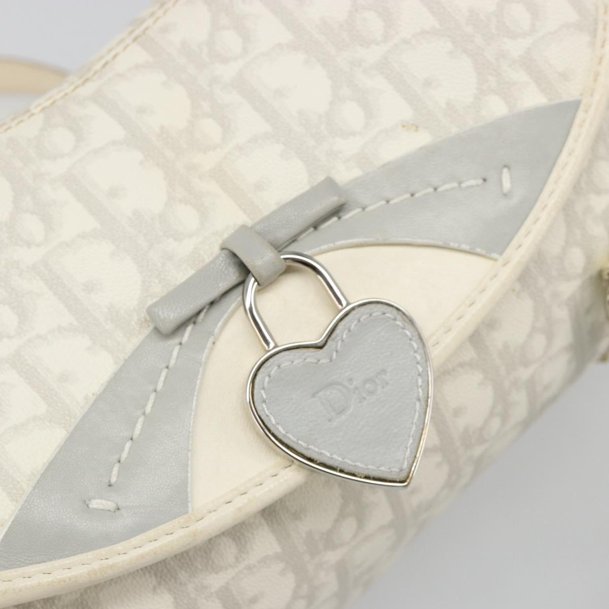 Christian Dior Trotter Canvas Romantic Hand Bag PVC White Silver Auth 185924A