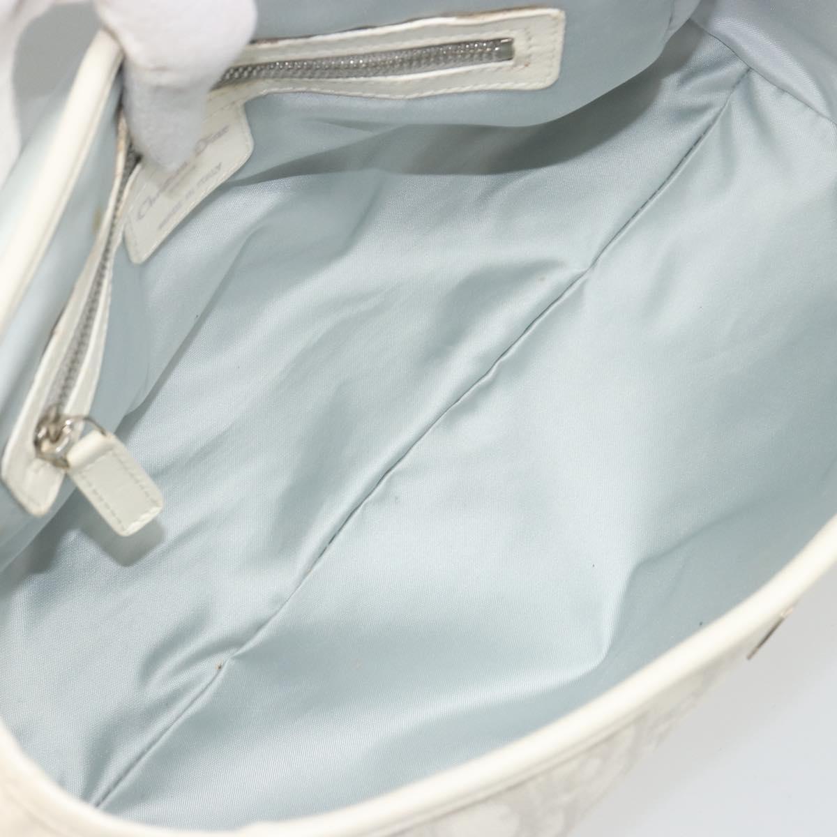 Christian Dior Trotter Canvas Romantic Hand Bag PVC White Silver Auth 185924A