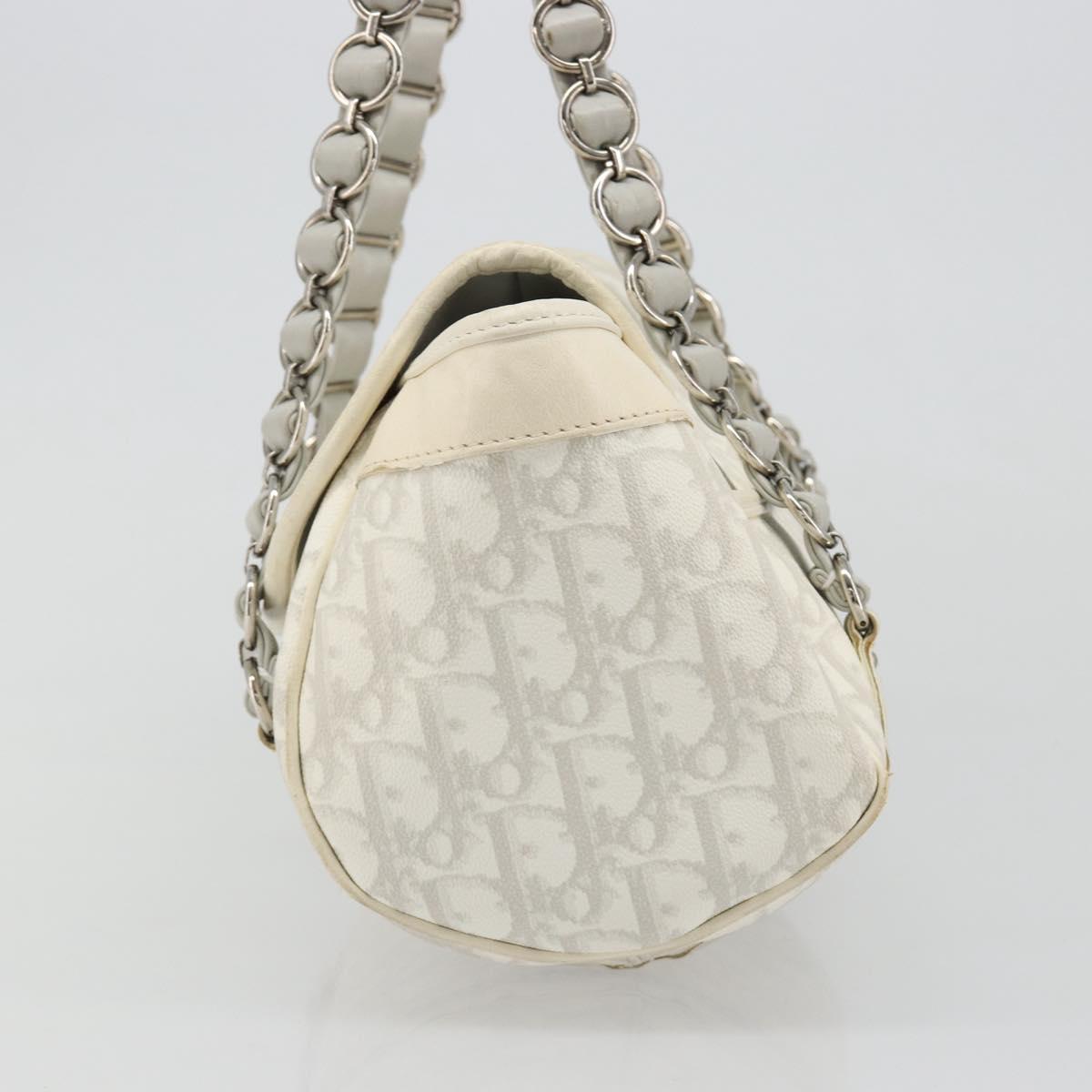 Christian Dior Trotter Canvas Romantic Hand Bag PVC White Silver Auth 185924A
