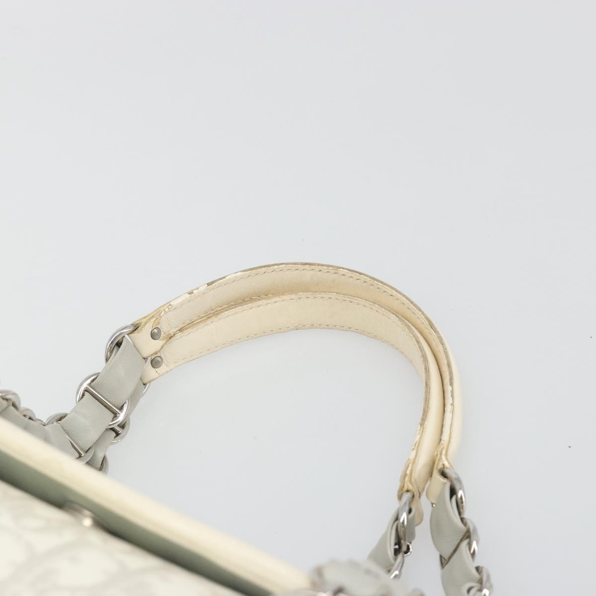 Christian Dior Trotter Canvas Romantic Hand Bag PVC White Silver Auth 185924A