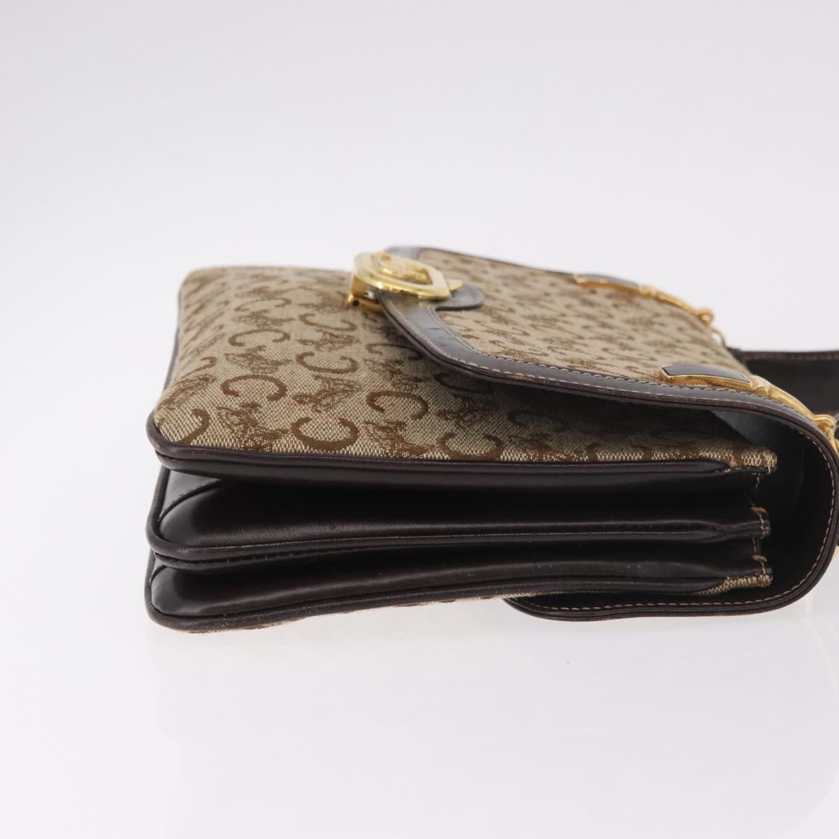 CELINE C Sulky Horse Carriage Shoulder Bag Canvas Beige Gold Auth 185927A