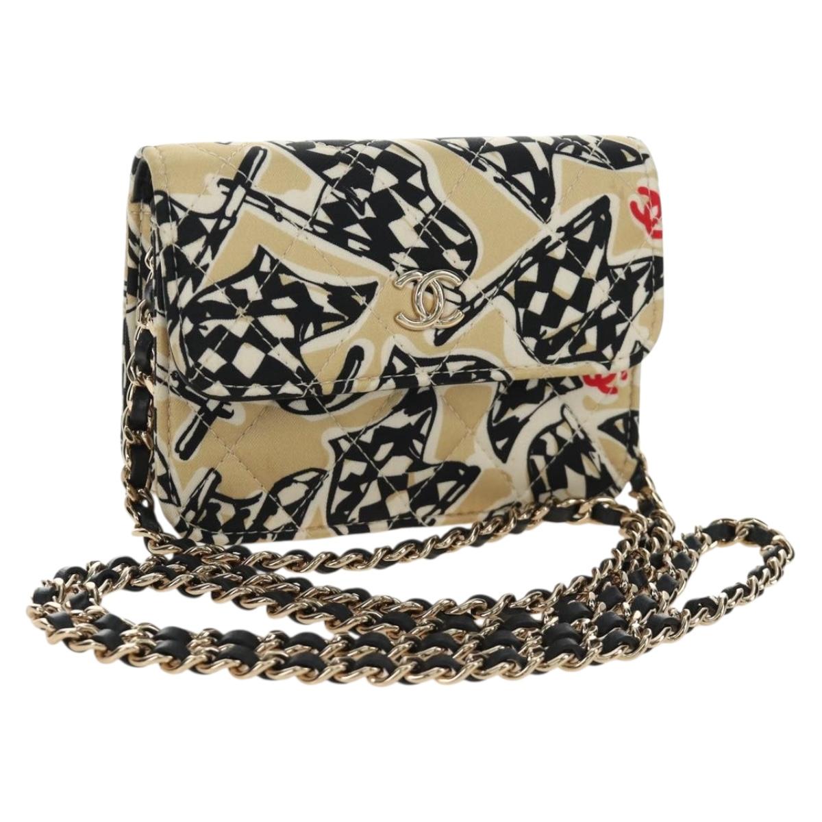 CHANEL ChainShoulderPouch Mini Matelasse 13 Bag Satin Beige Gold CC Auth 185928M