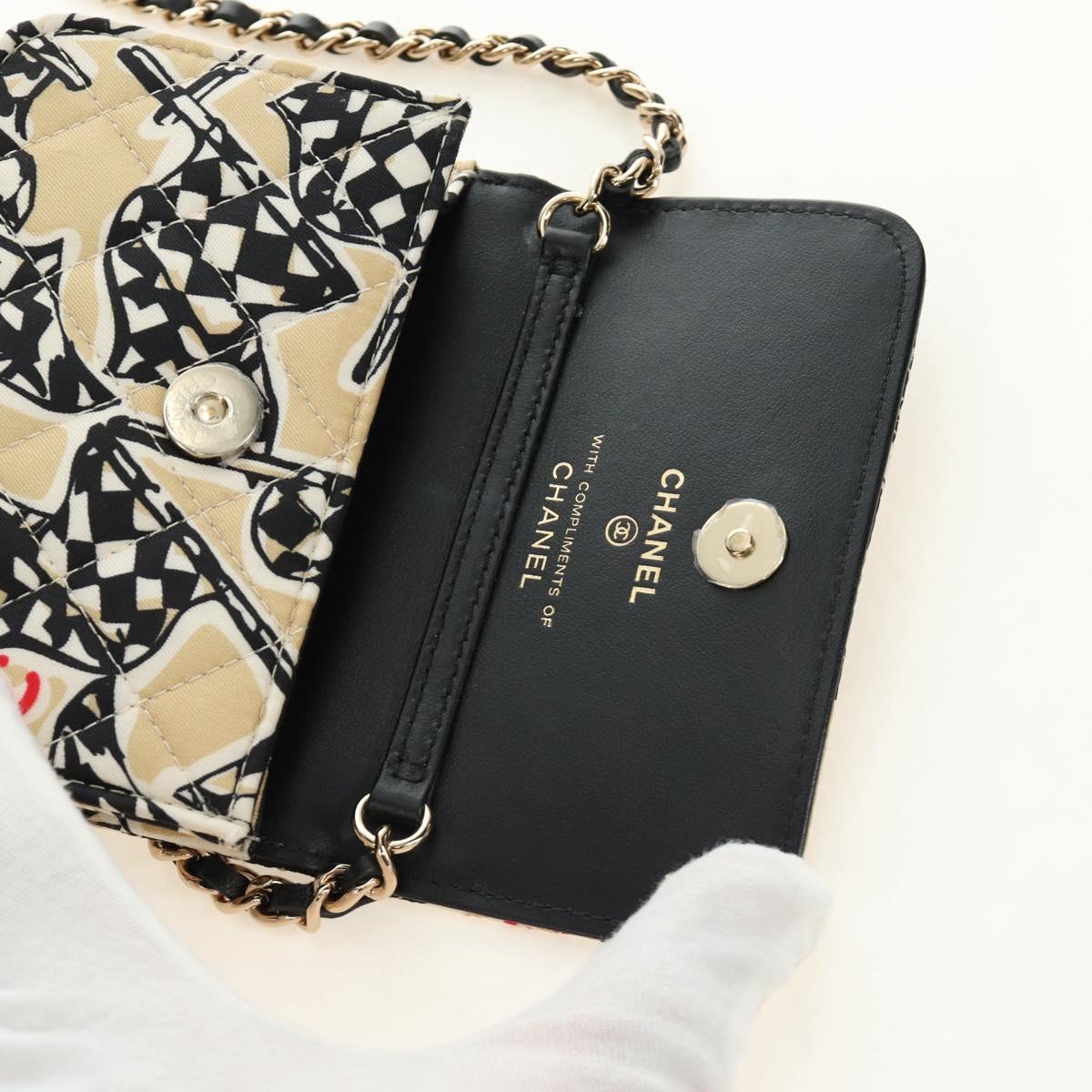 CHANEL ChainShoulderPouch Mini Matelasse 13 Bag Satin Beige Gold CC Auth 185928M