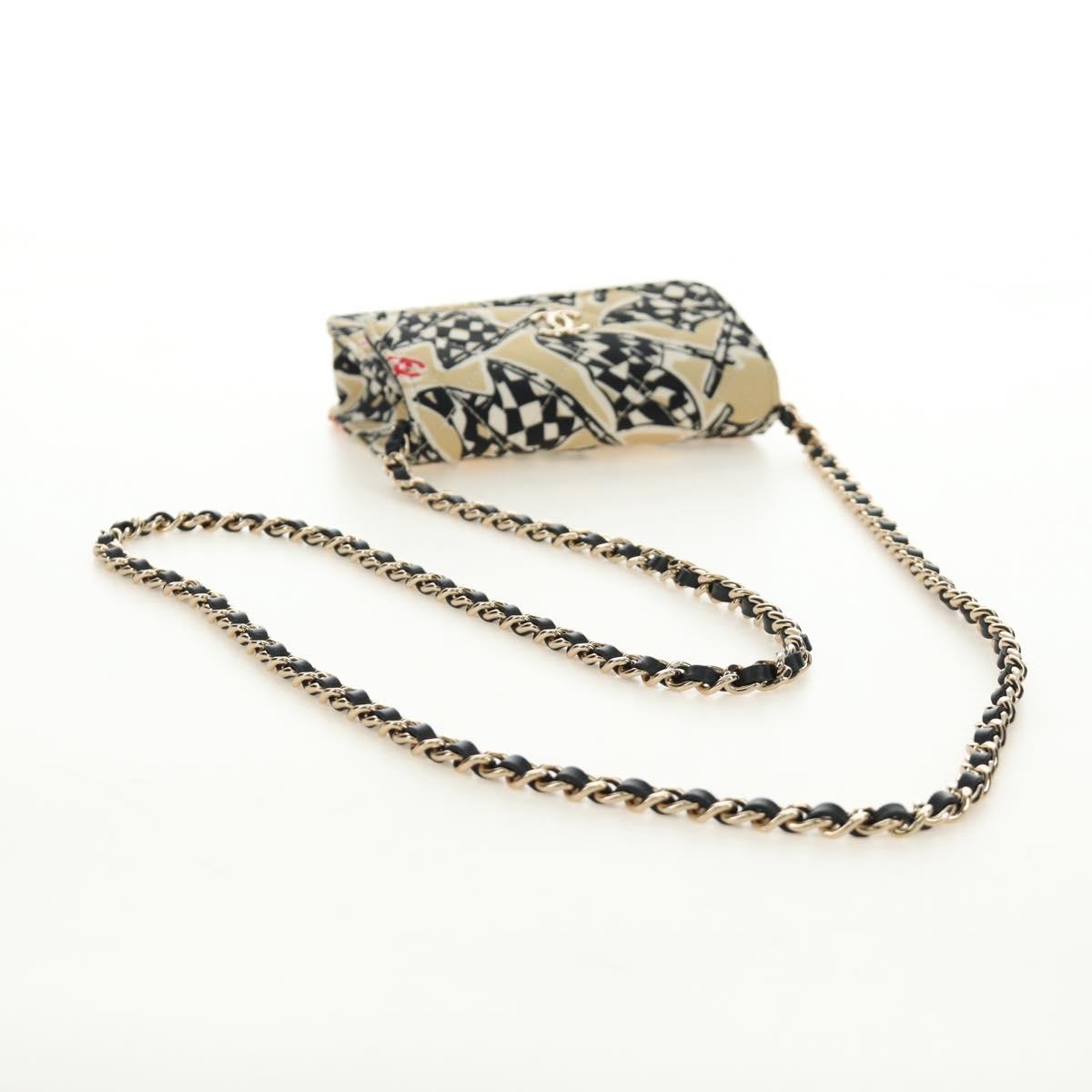 CHANEL ChainShoulderPouch Mini Matelasse 13 Bag Satin Beige Gold CC Auth 185928M
