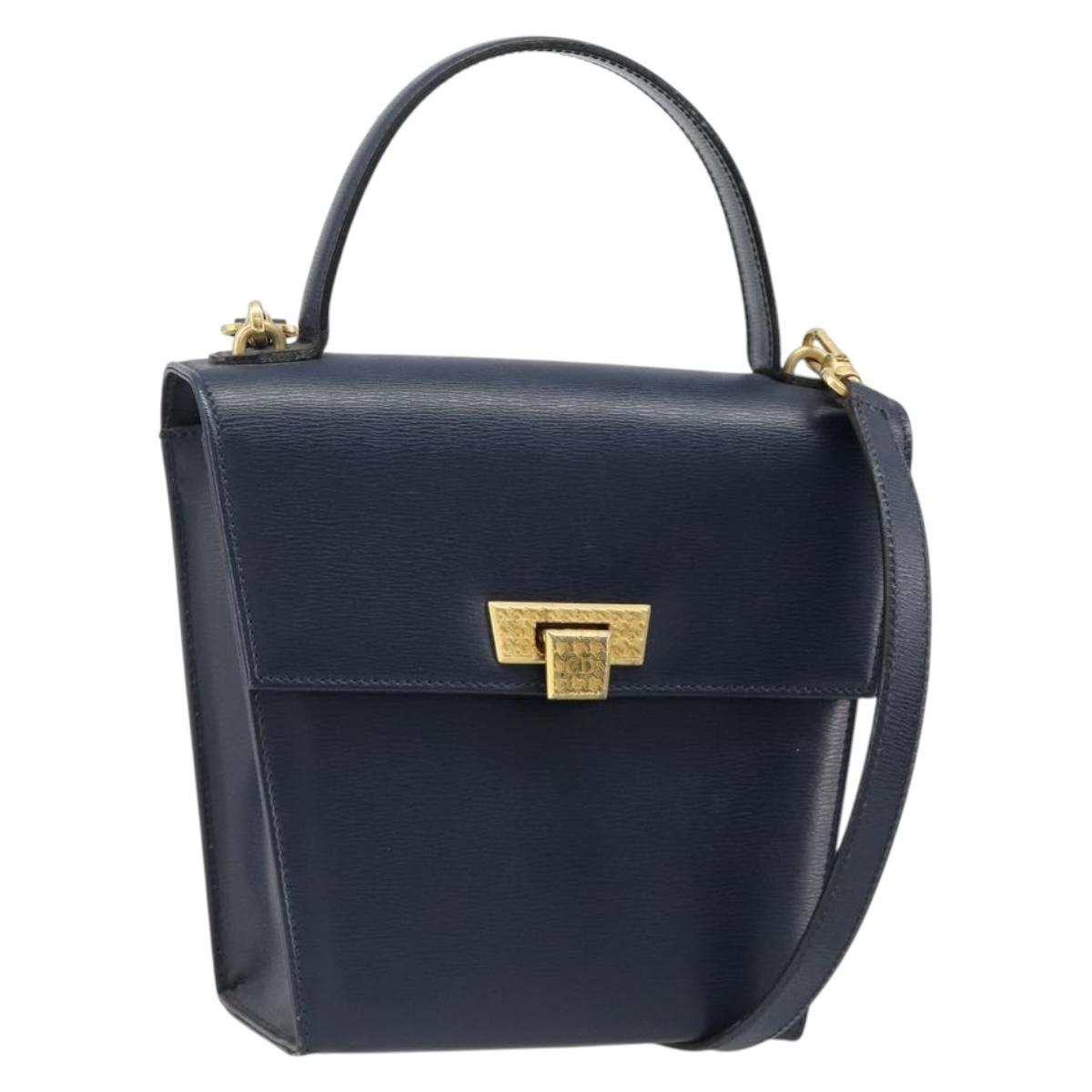 Christian Dior Shoulder Bag Leather 2way Blue Gold Auth 185936A