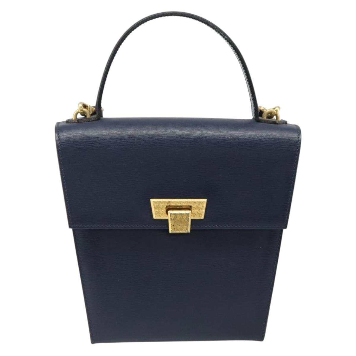 Christian Dior Shoulder Bag Leather 2way Blue Gold Auth 185936A