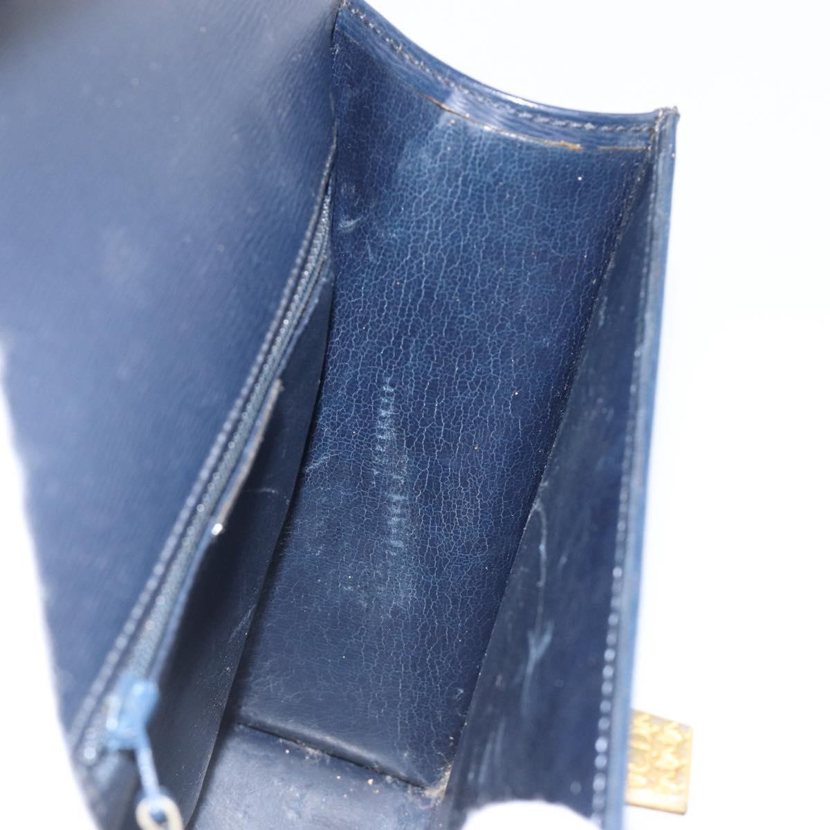 Christian Dior Shoulder Bag Leather 2way Blue Gold Auth 185936A