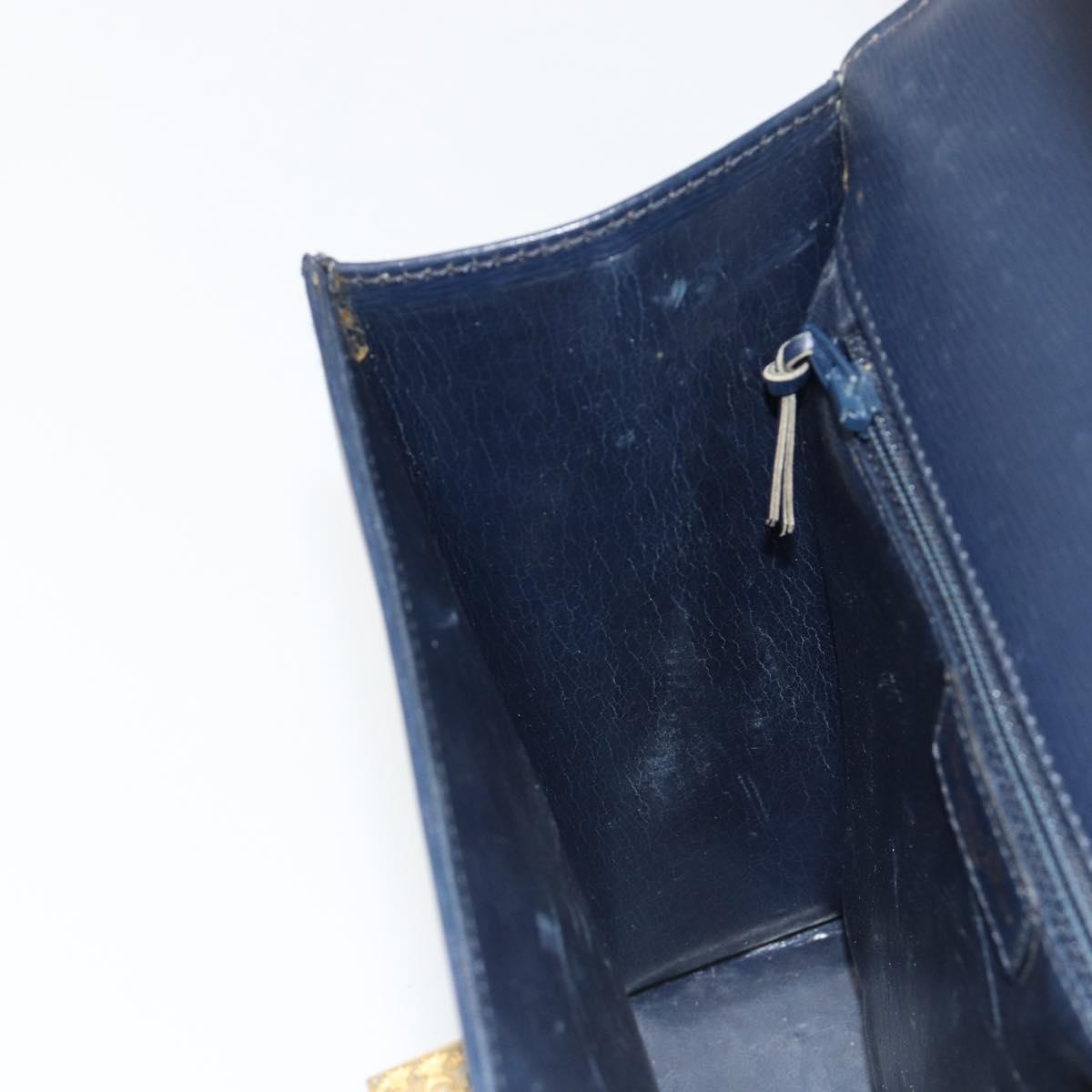 Christian Dior Shoulder Bag Leather 2way Blue Gold Auth 185936A