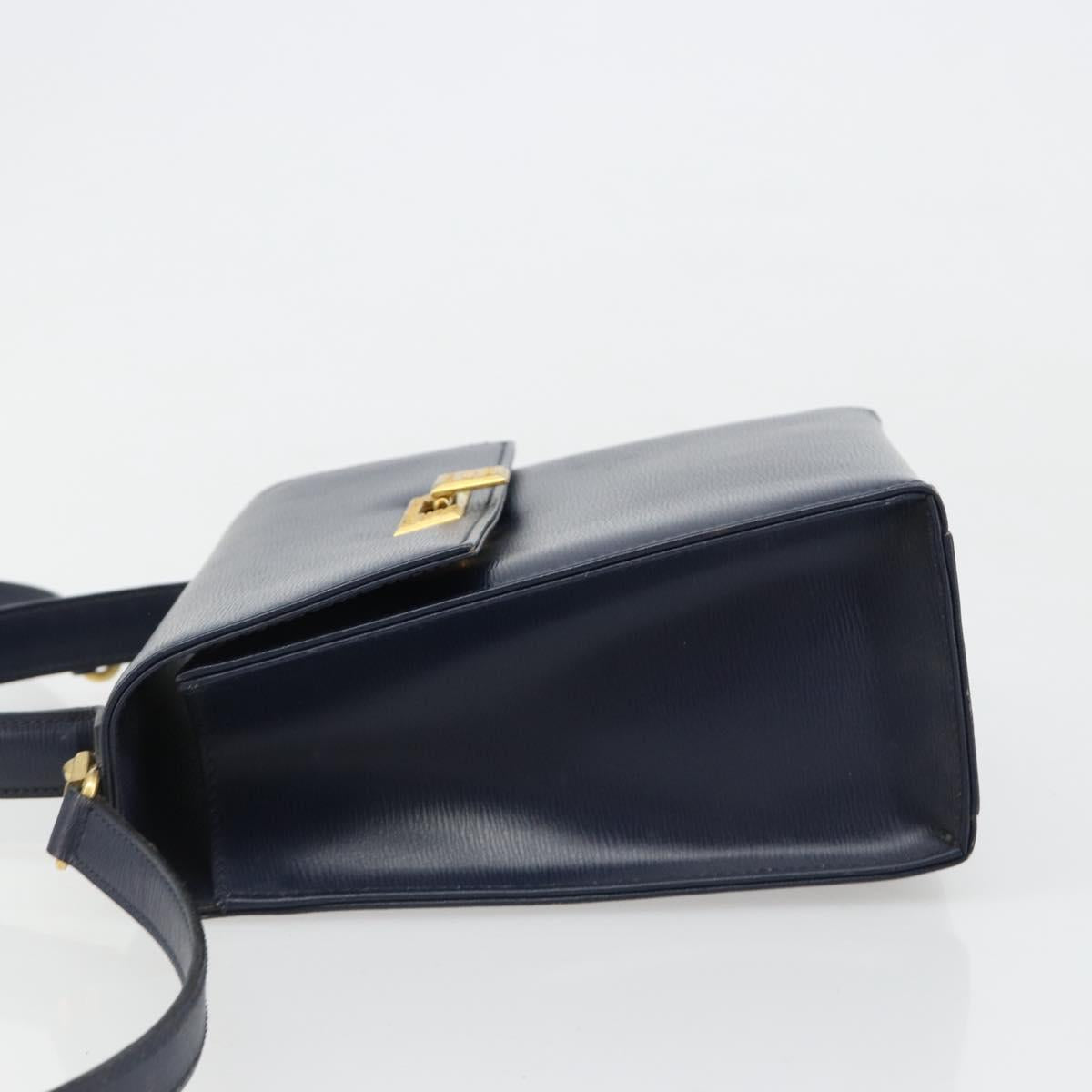 Christian Dior Shoulder Bag Leather 2way Blue Gold Auth 185936A